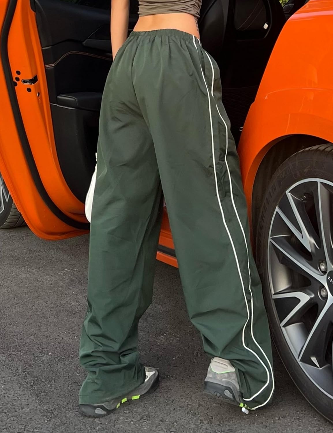 Shebote Womens Parachute Pants Wide Leg Baggy Pants Y2K Elastic Waist Jogger Sweatpants Track Pants Streetwear - Image 3