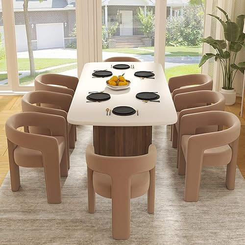 Sillas de Comedor Modernas Tipo Barril Juego de 8, Sillas Laterales de Acento Tapizadas en Terciopelo con Brazos Cómodas Sillas de Tocador de