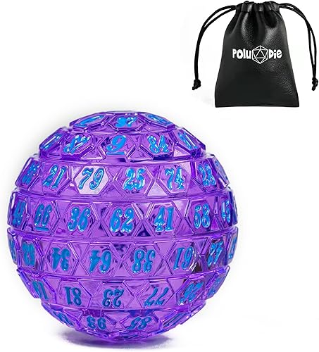 Vista 92 de Dados poliédricos de 100 caras, dados de juego individuales D100, cubo de 100 lados con bolsa negra, dado D100 de 1.890 in (rosa con número azul)