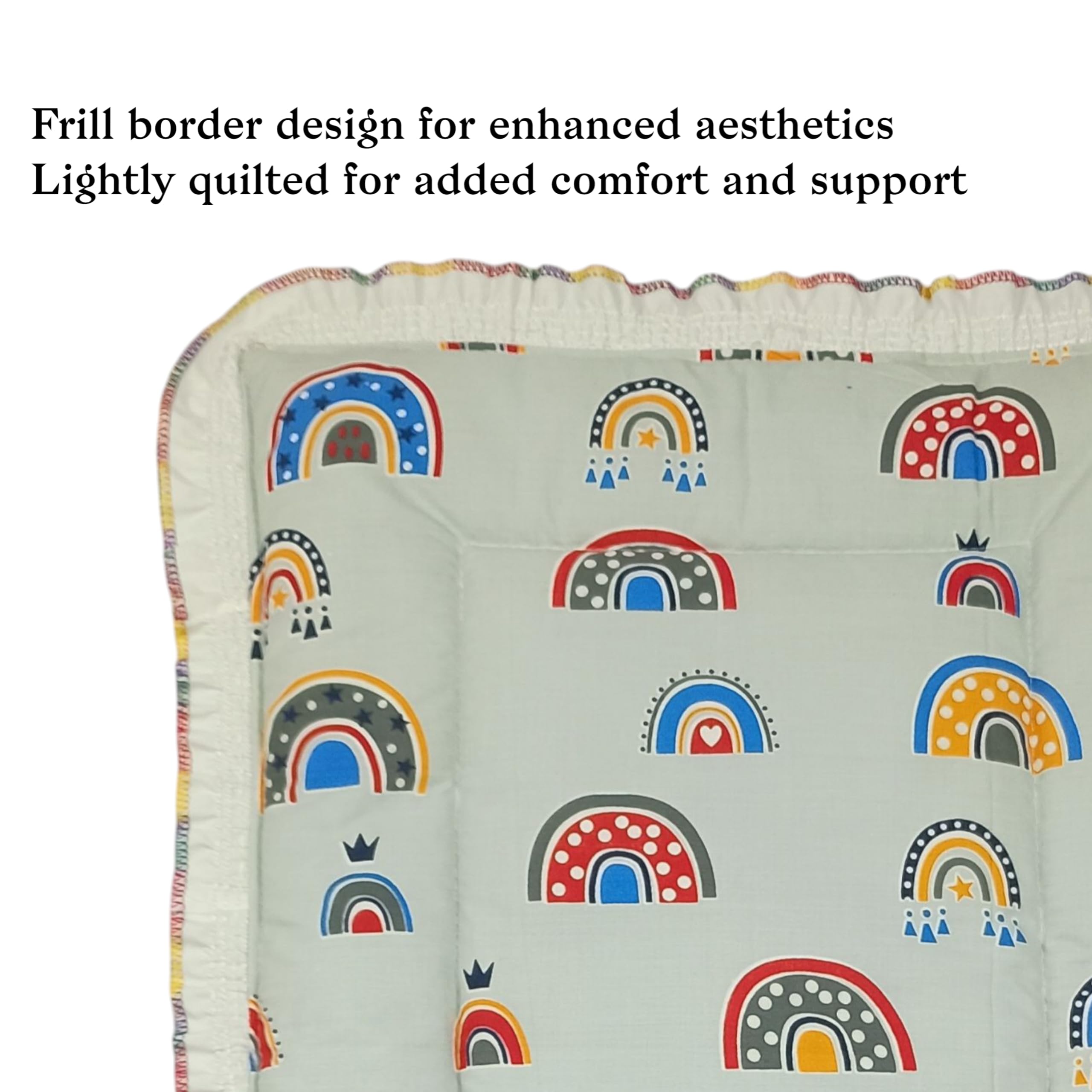 Fabrify 100% Soft Cotton New Born Baby Lacy Cotton Bed | Frill Mattress | Godari | Godali | Crib Sheet | Bedding Set | Godadi | Baby Mattress Rainbow (Pack of 2) 2