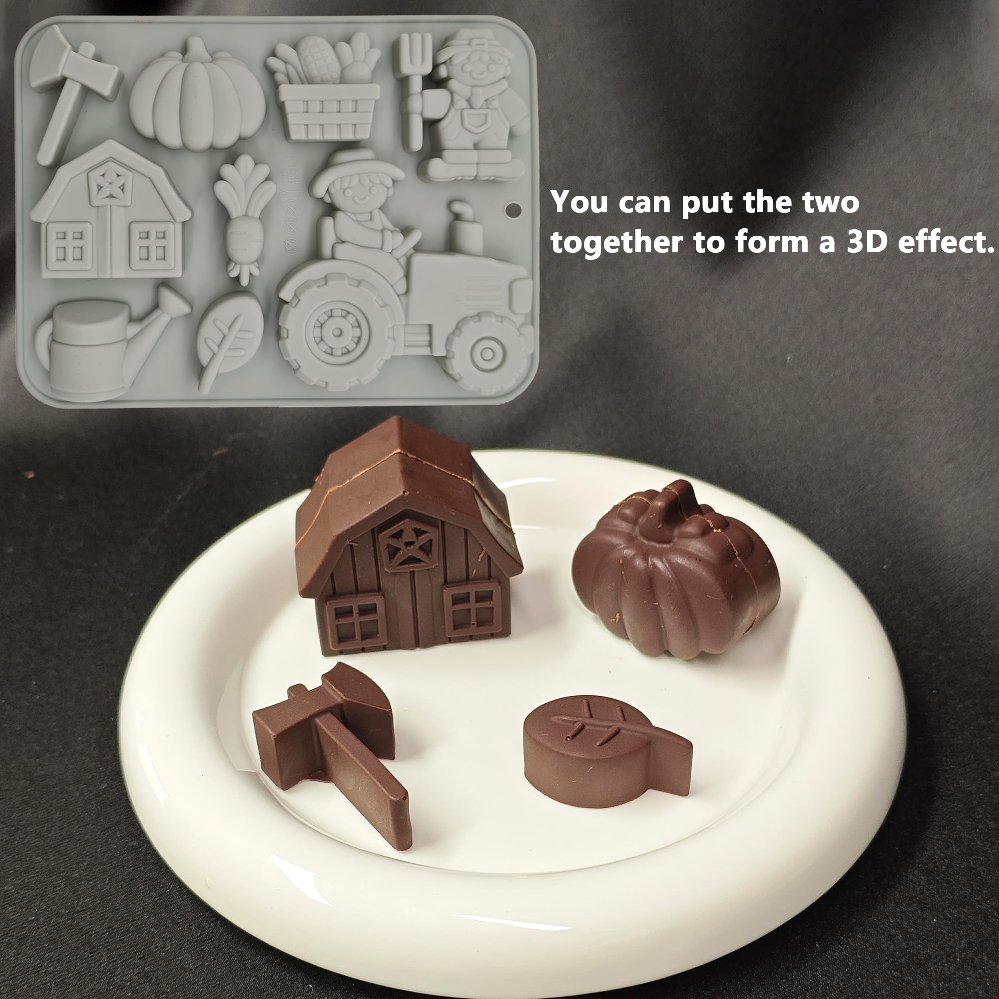 Stampo In Silicone Trattore 2Pcs Stampo Silicone Trattore Antiaderente Stampi Per Torta 3D Stampi Tema Agricolo per Cioccolato Biscotto Cubetto Di Ghiaccio (Fattoria, 20x15x2cm)