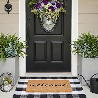 2 Pcs Welcome Doormat Set Fall Decor, Thick Coco Coir Door Mat + Black W...