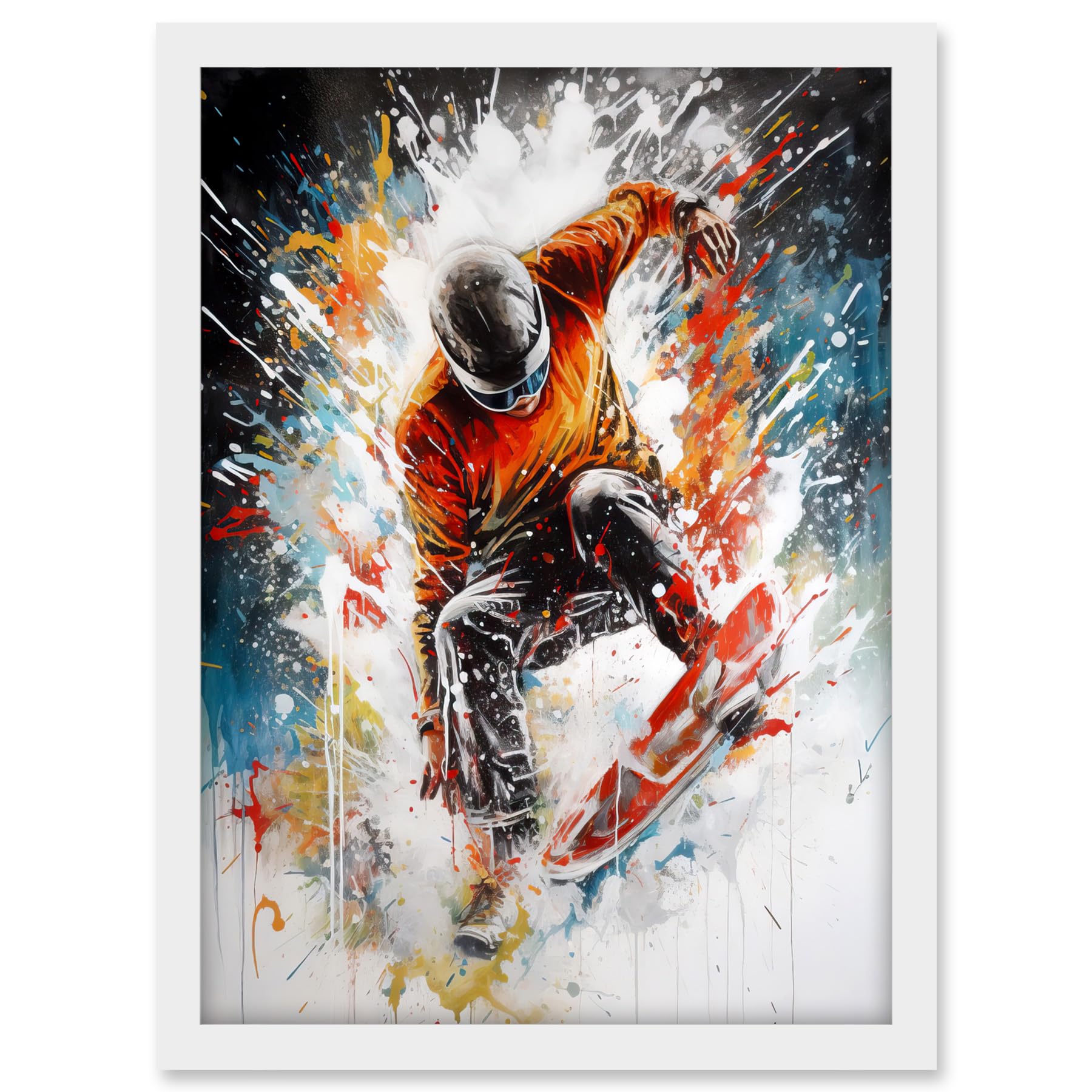 Artery8 Extreme Sports Snowboarding Paint Splat Portrait Artwork Framed A3 Wall Art Print