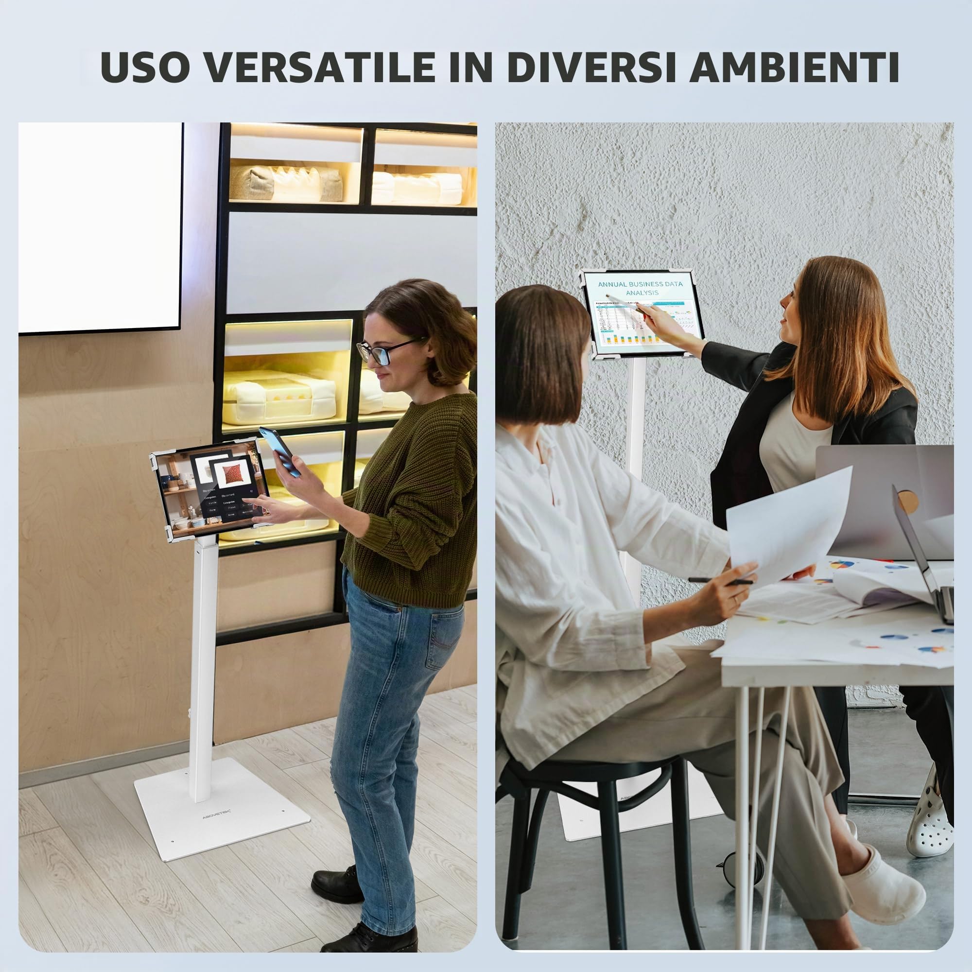 AboveTEK Supporto Sicurezza iPad, Supporto Tablet POS Antifurto Negozi, Regolabile Altezza, Girevole 360°, Per iPad 9,7"-13"