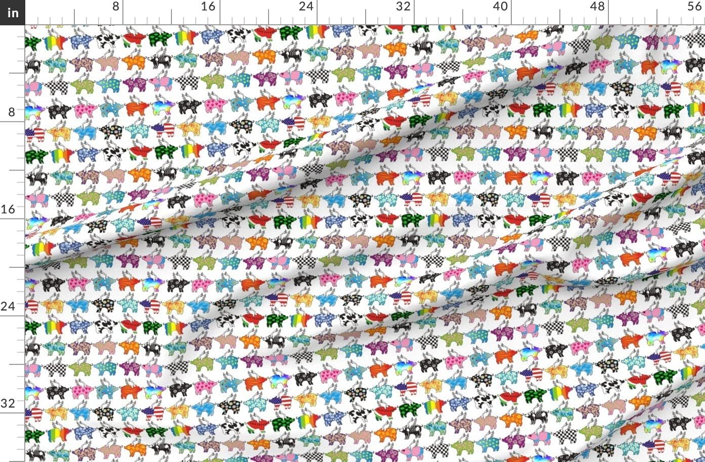 Spoonflower Fabric - Flying Pig Pigs Whimsical Animals Printed on Organic Cotton Sateen Fabric by The Yard - Sewing Quilting Apparel Home Decor