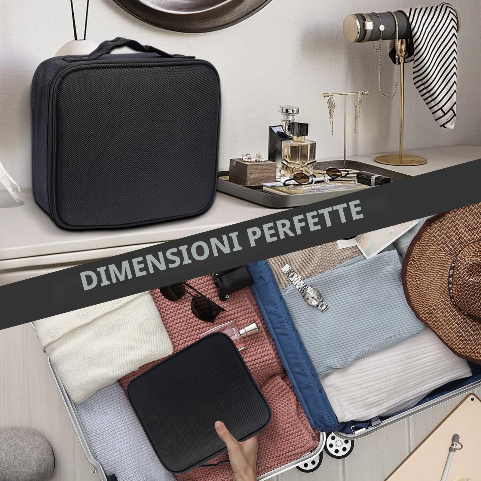 Borsa Cosmetica,Valigetta Trucchi Professionale,Borsa Porta per Beauty Case da Viaggio Donna,Borsa Trucco Tessuto Oxford,Makeup Bag per Cosmetico Attrezzo con Scomparto Rimovibile