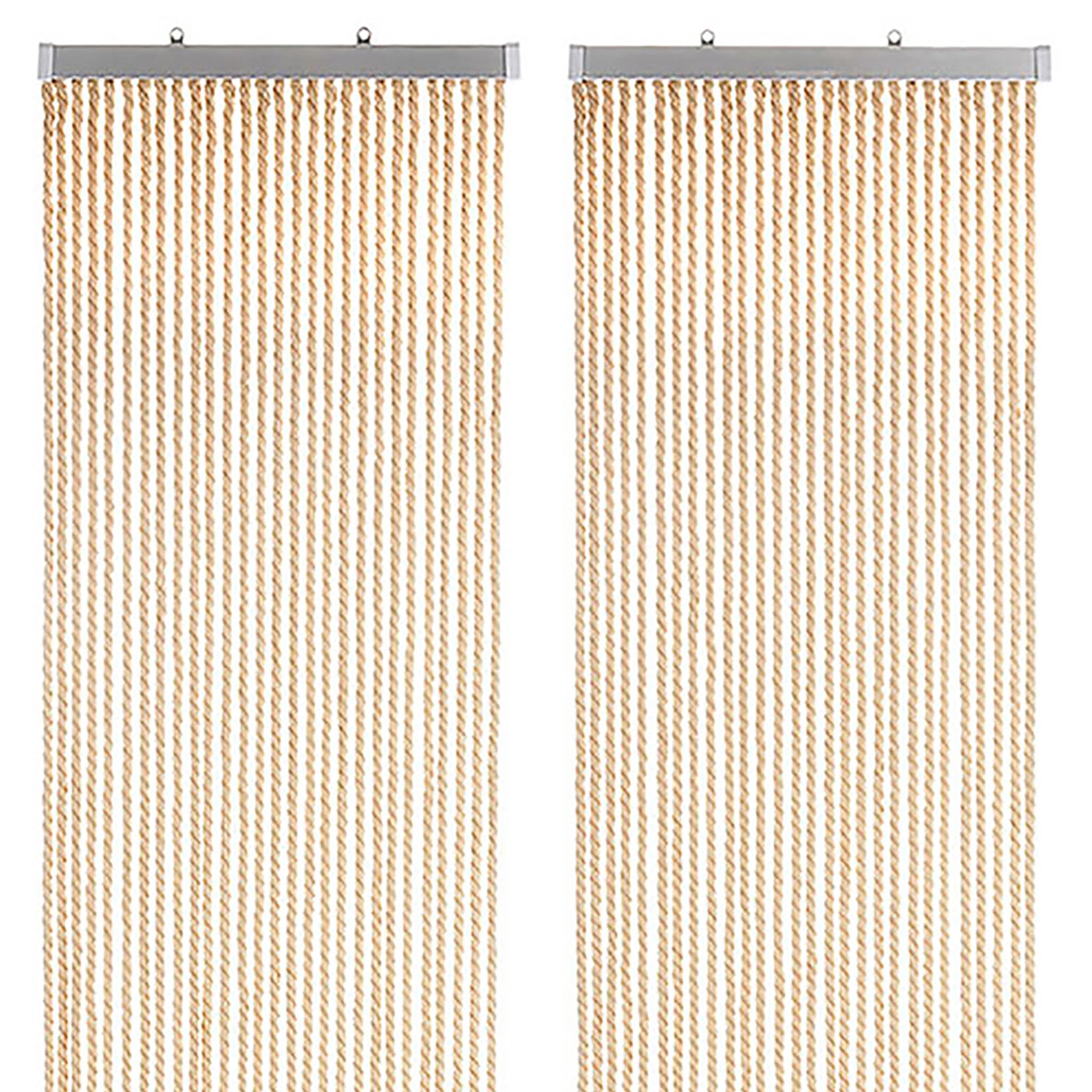 Kobolo Seilvorhang MARITIM, 90x195/200 cm, 56 Stränge, beige, mit Zweiteiliger Aluleiste – dekorativer Fliegenvorhang als Sichtschutz oder Türvorhang für Balkon und Terrasse