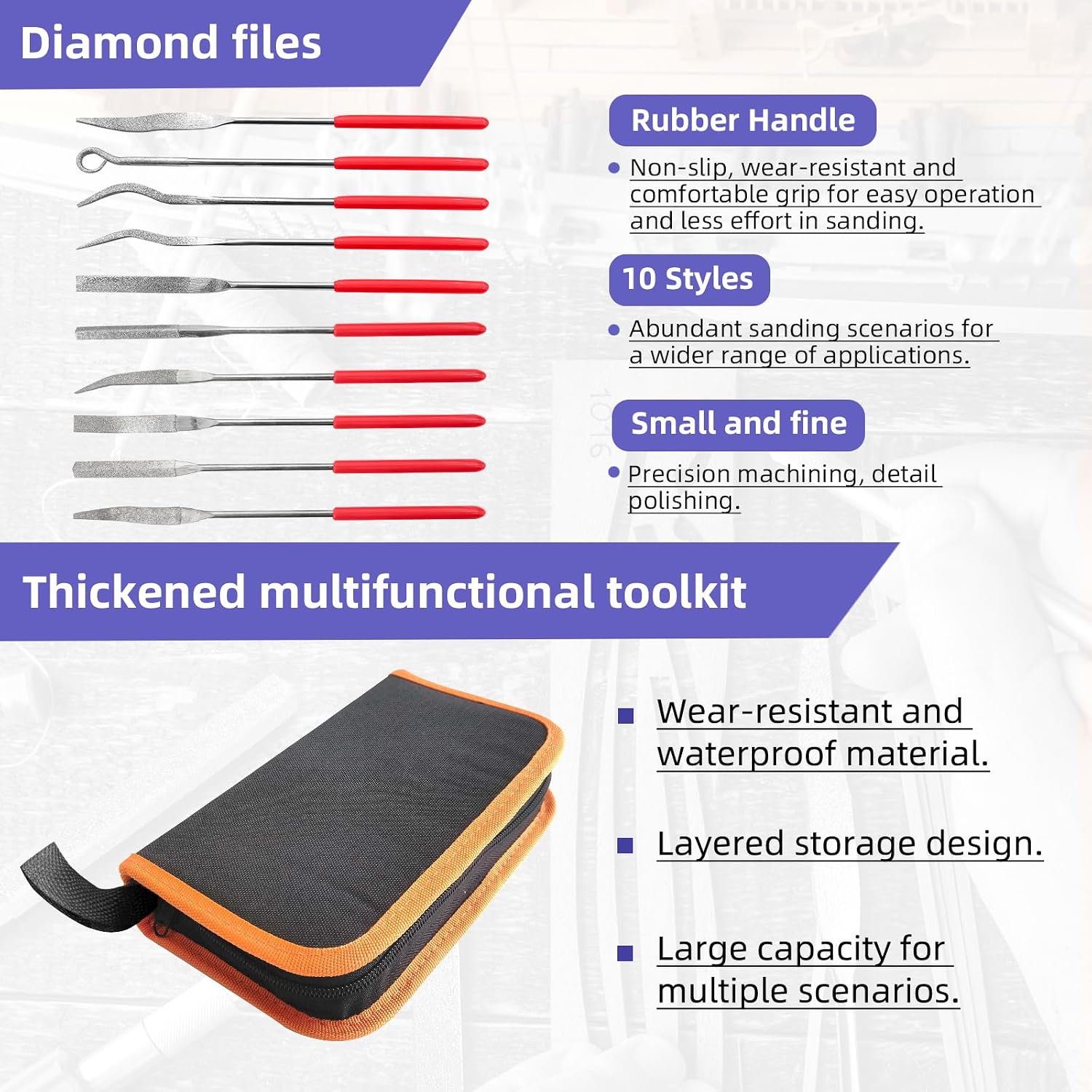 Mini Diamond File Assorted Set | 10-Piece 3x140mm Needle File Set with Blue Flush Cutter & Wire Brush | Precision Tools for Jewelry, Metal, Woodworking | DIY Craftsman, Hobbyist, Model Repair