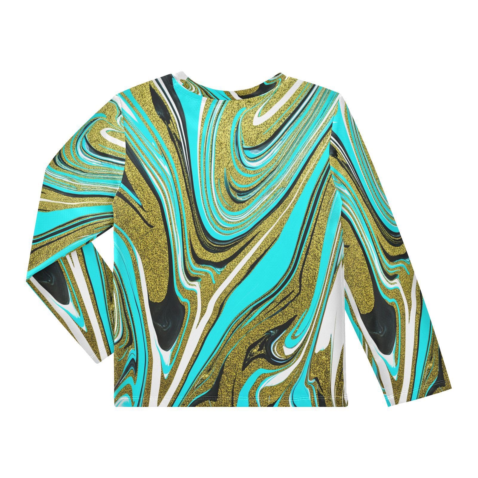 Swirl Fluid Marble Turquoise Boy's Rash Guard Swim Shirt Long Sleeve Sun Shirt for Swimming Pool Beach UPF50+ 3T