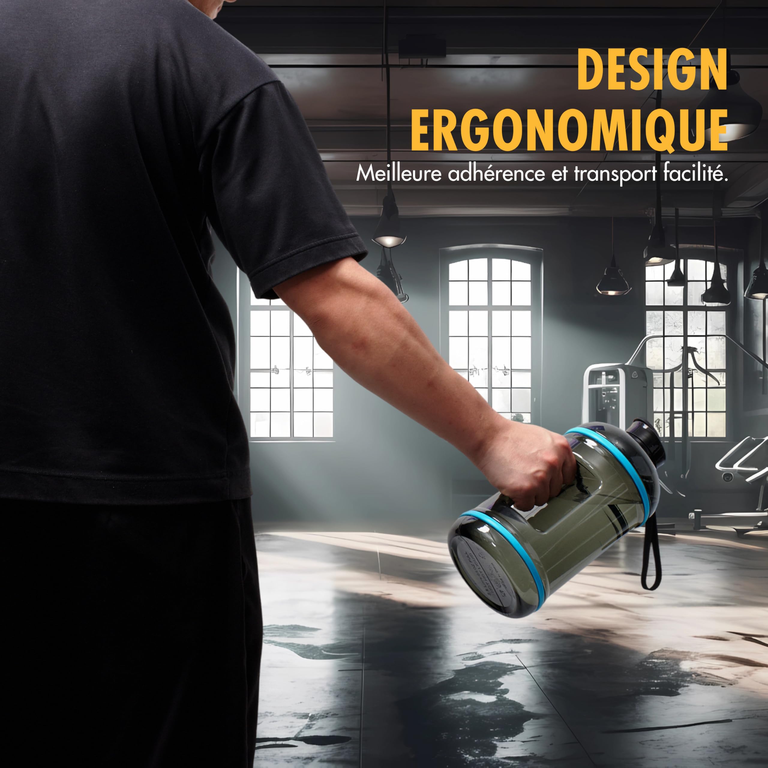 High Pulse Gourde XXL en Plastique - Bouteille d’Eau 2,2 L avec Bouchon Vissé, Bec Verseur et Sangle - Étanche pour Sport, Fitness, Randonnée, Musculation, Camping et Activités Extérieures
