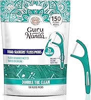 GuruNanda Dual Slickers Floss Picks: Shred-Proof Dyneema Dental Floss & Foldable Toothpick, Unflavored 150ct for Plaque Removal