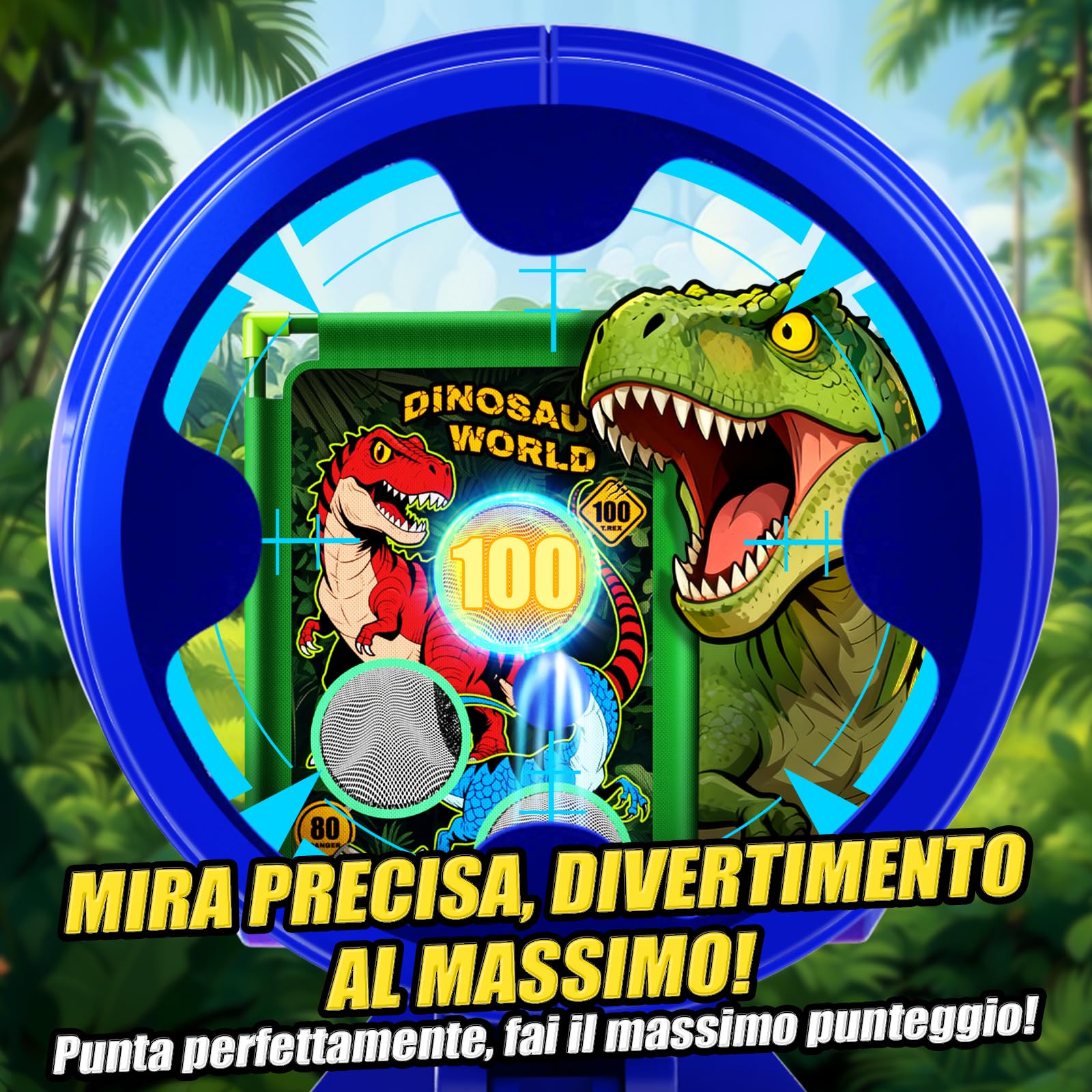 Giochi di Tiro al Bersaglio,Dinosauro Giocattolo per Bambini Gioco Regalo Giocattoli Regali Bambino Bambini Bimbo 3 4 5 6 7 9 10 11 12 Anni 2 Air Blaster con Mira, 4 Bersagli e 24 Palline di Schiuma