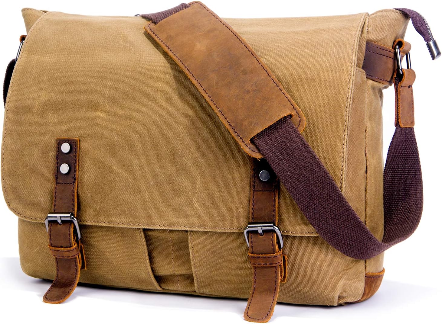 SUVOM Mens Messenger Bag,Canvas Waterproof Laptop Messenger Bag For 14 inch Laptop,Vintage Satchel Briefcase Cross Body Shoulder Bag For Daily Use,Travel,Bussiness