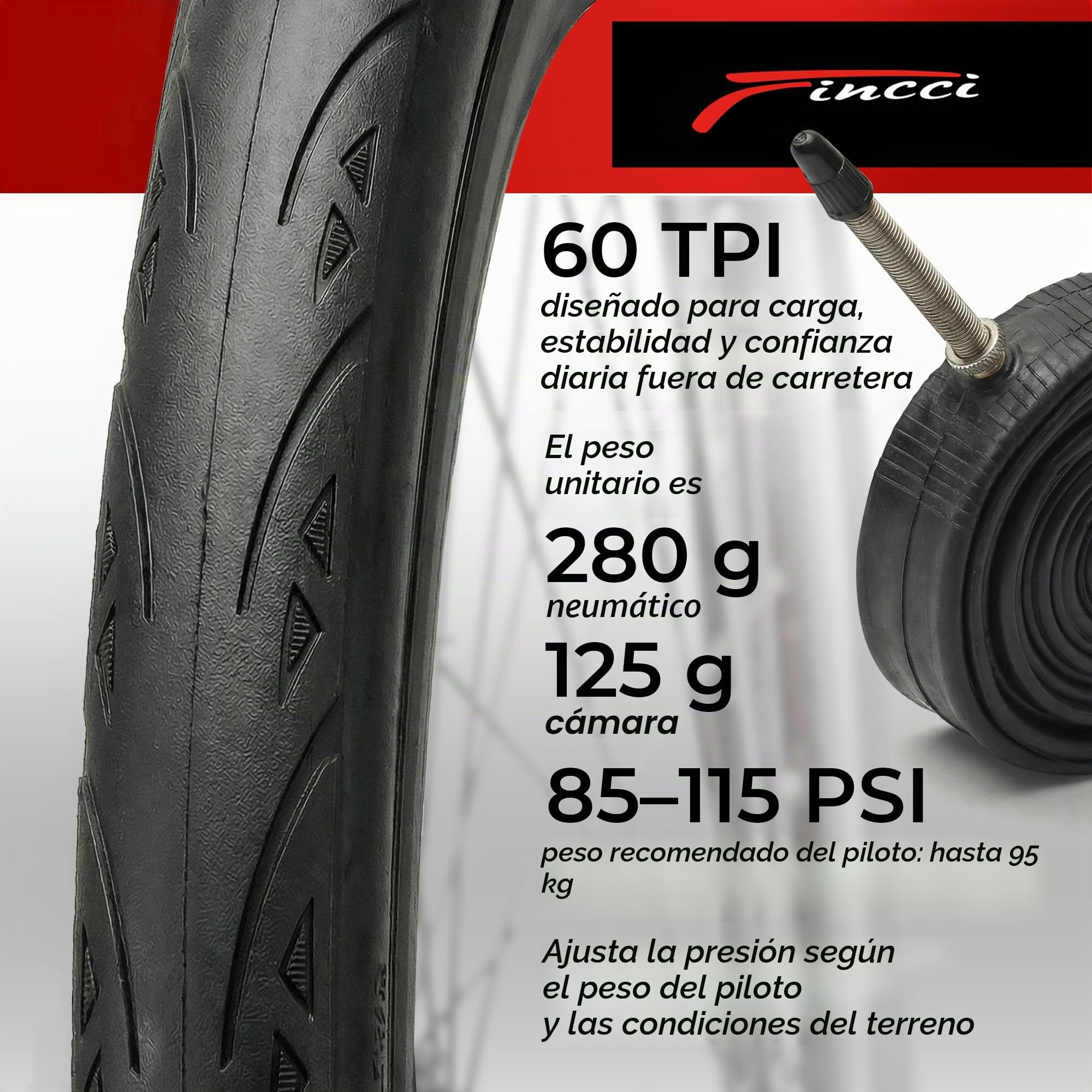 Fincci Cubiertas Bicicleta Carretera 700x25 - Plegable Gomas 28 y 1mm Antipinchazos con 2X Cámaras 25-622 de Aire Presta 60TPI - Neumaticos para Electro Ciclo Carrera Sport Bici - Paqute 2
