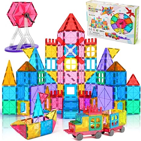 Jasonwell 100pcs Magnetic Tiles Building Blocks Set for Boys Girls Preschool Educational Magnet Construction Kit Stacking STEM Toys Christmas Birthday Gift for Kids Toddler 3 4 5 6 7 8 9 10 + Year Old