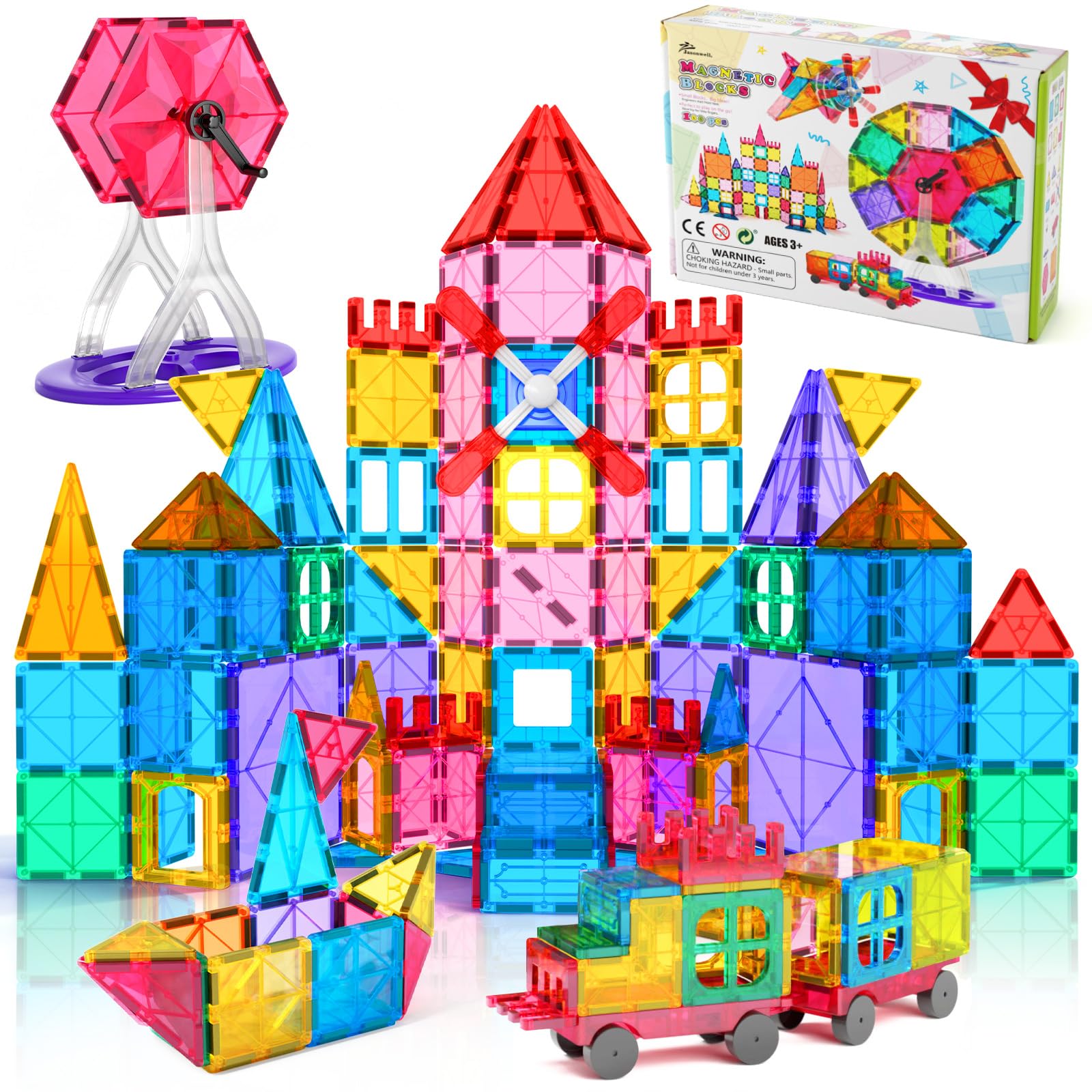 Jasonwell 100pcs Magnetic Tiles Building Blocks Set for Boys Girls Preschool Educational Magnet Construction Kit Stacking STEM Toys Christmas Birthday Gift for Kids Toddler 3 4 5 6 7 8 9 10 + Year Old