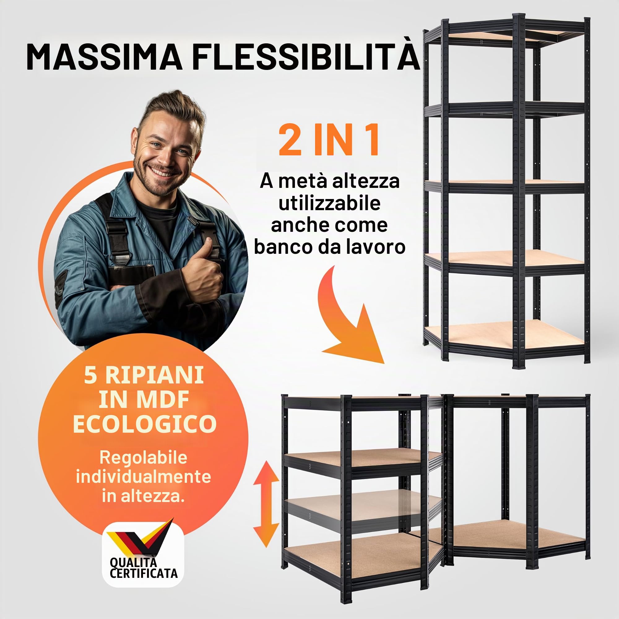 Monzana® Scaffale Angolare Metallo 2625kg 15 Ripiani MDF Scaffalatura Metallica Scaffale Alta Portata Angolo Scaffali