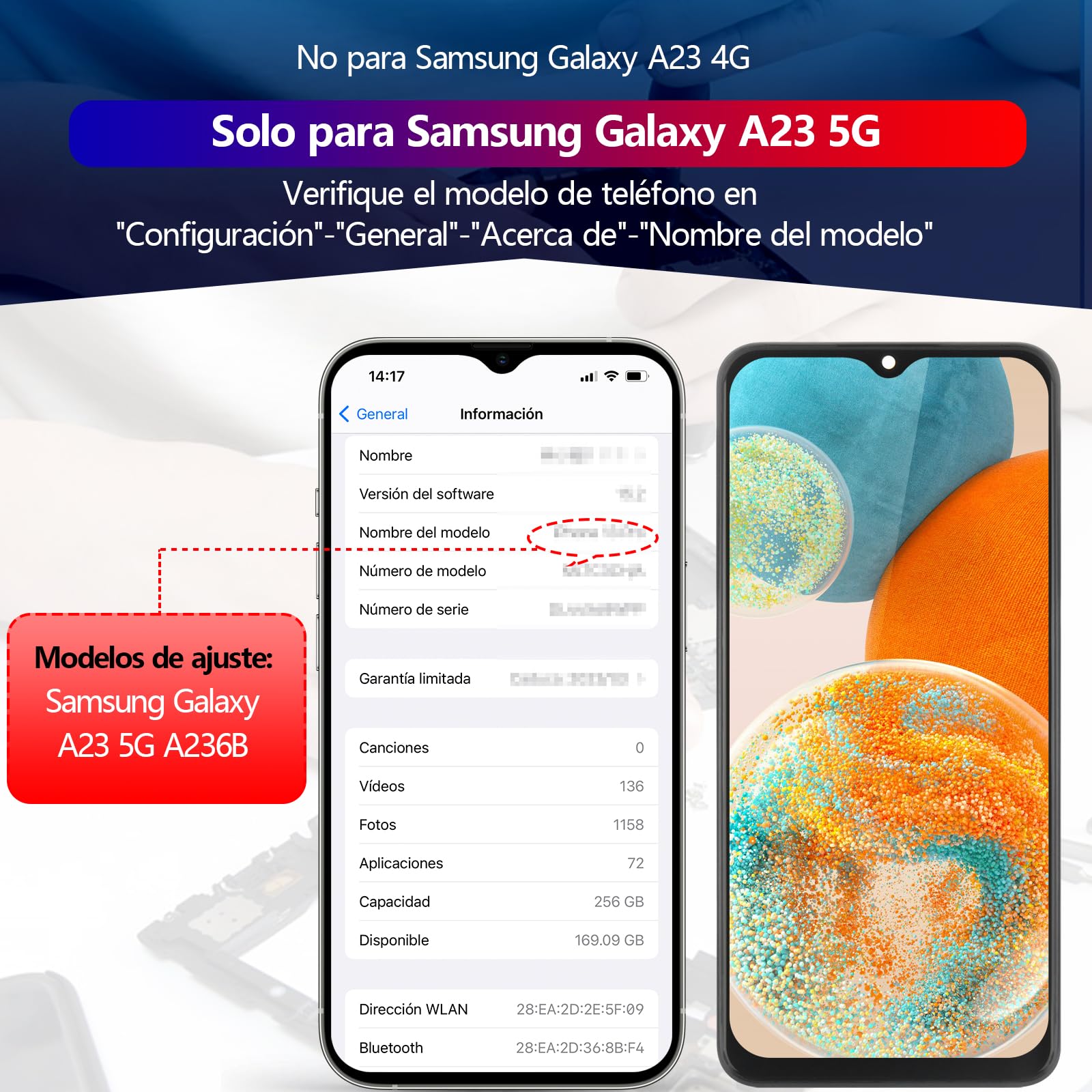 RongZy para Samsung Galaxy A23 5G SM-A236U/A236B Reemplazo de Pantalla Táctil LCD + Compatible con Samsung Galaxy A23 5G el Kit de Herramientas de la Pantalla de Montaje del Teléfono