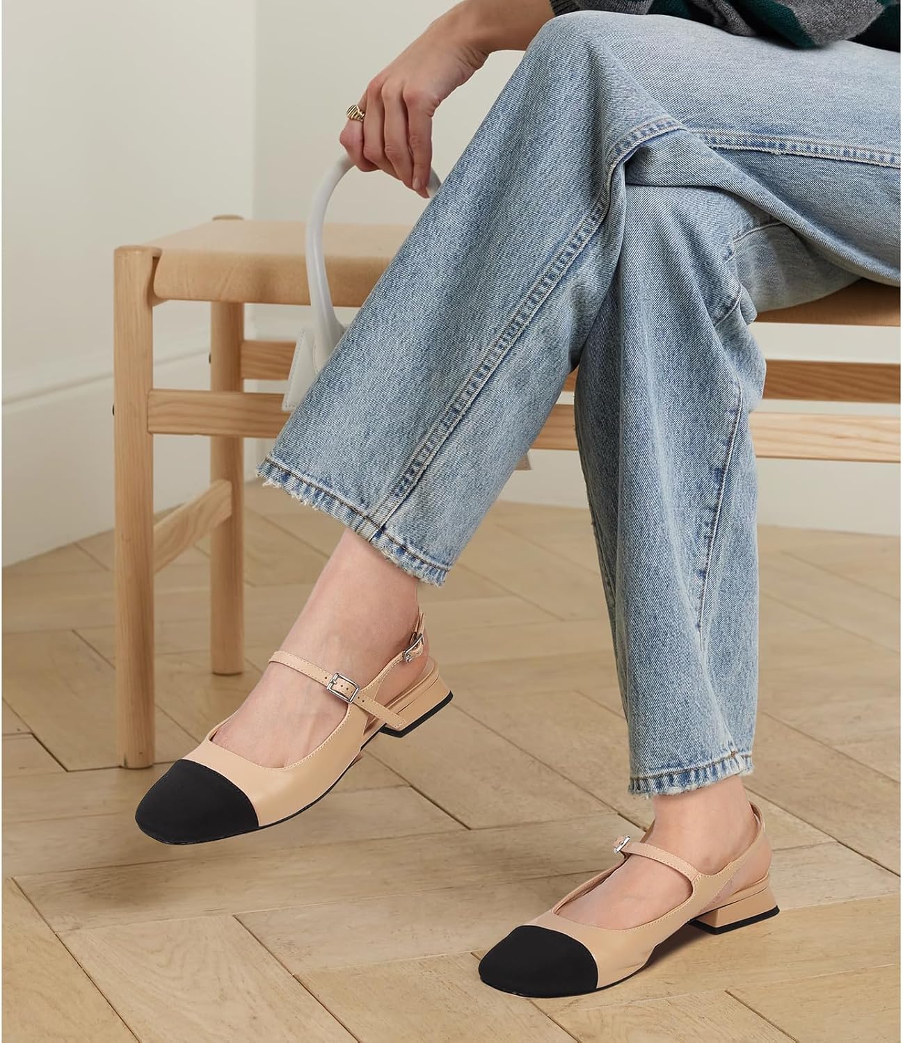 Dsevht Slingback Flats for Women Closed Square Toe Mary Jane Ballet Flats Casual Fashion Dress Shoes for Women - Image 2