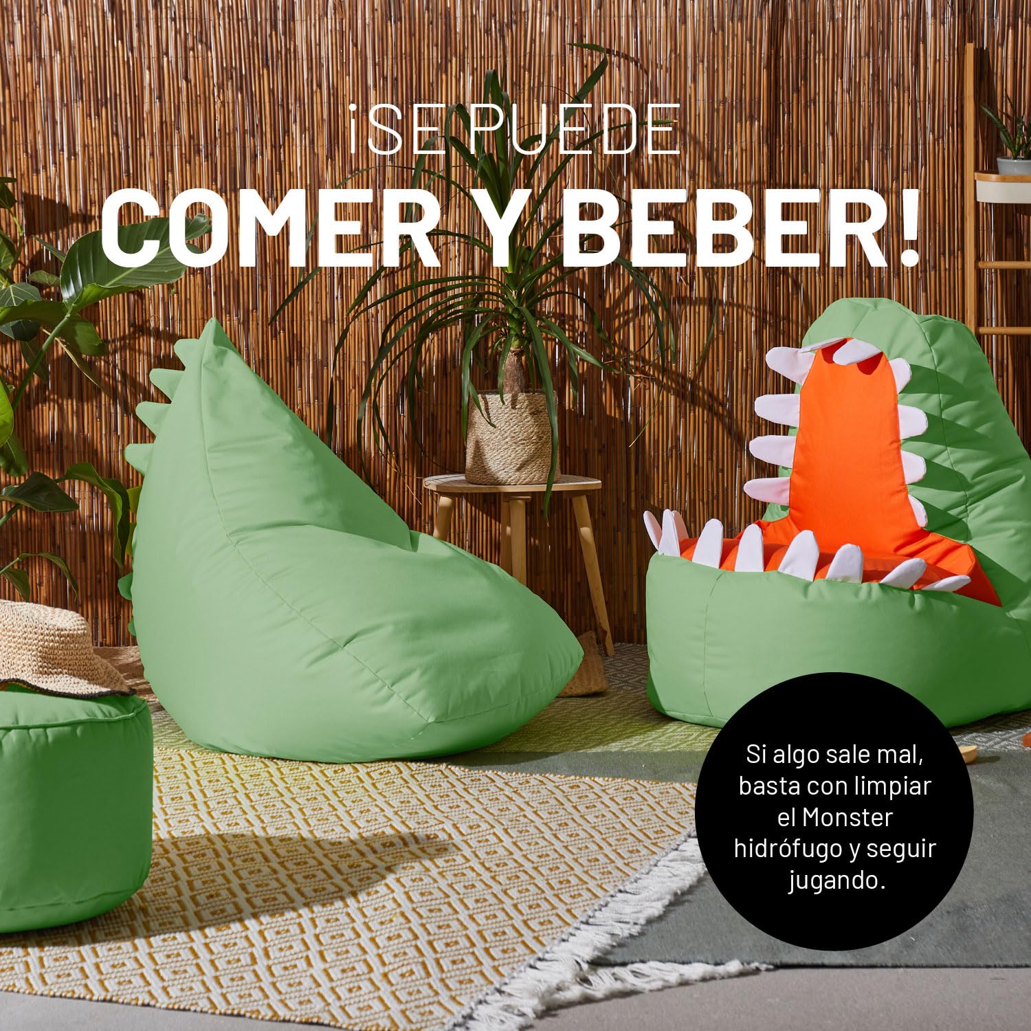 Lumaland Puf infantil Monster | Puf Animal Familia | Bolsa impermeable | Fácil cuidado | 80 x 80 x 70 cm, 2,9 kg [amarillo]