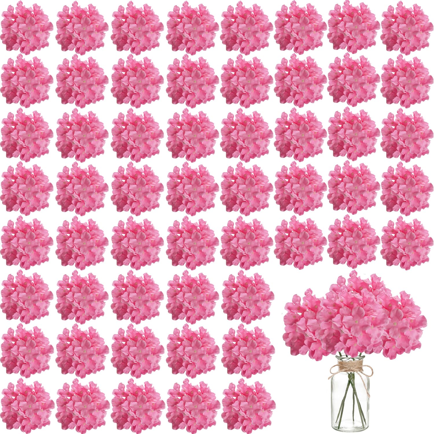 Photo 1 of 100PCS Artificial Hydrangea Flowers, Fake Flowers Silk Hydrangea Full Flowers Heads with Stems for Wedding Home Party Shop Baby Shower Decor (Bubble Pink)