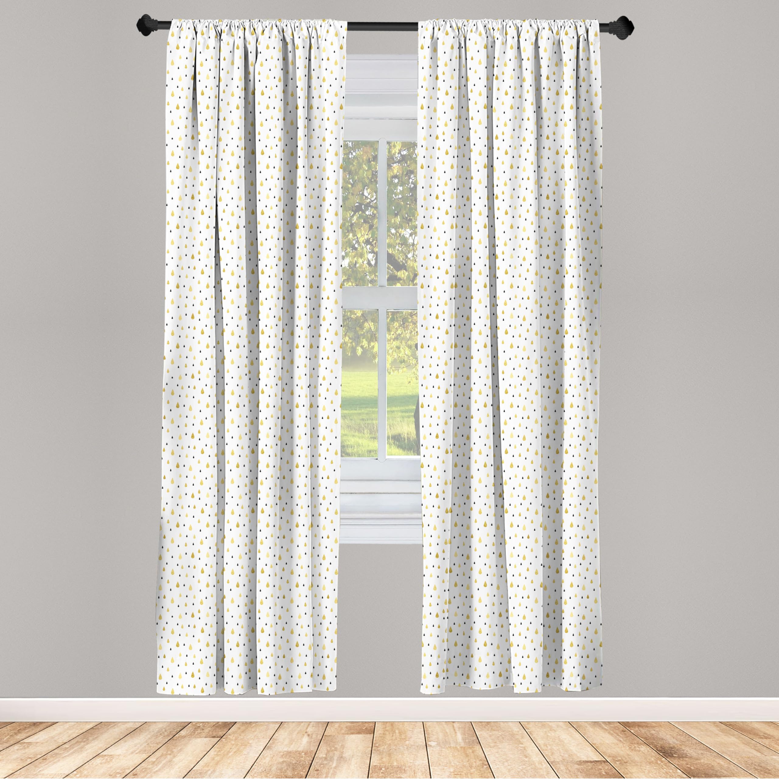 ABAKUHAUS Otoño Juego de 2 Paños Cortinas, Las Gotas de Lluvia Glimmer, Tratamiento de Ventana para Habitación y Dormitorio, 2 Piezas de 75 cm x 245 cm, Mostaza Blanco Y Negro