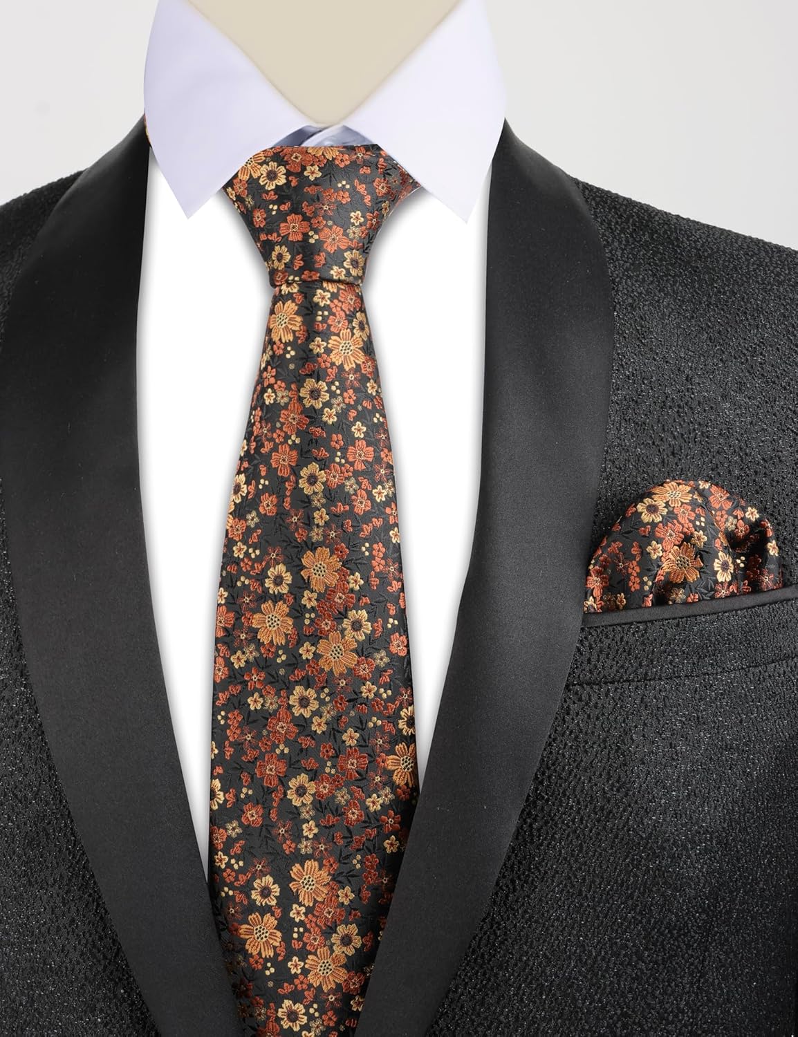 Alizeal Mens Floral Necktie with Pocket Square for Wedding Party Tie and Handkerchief Set - Image 5