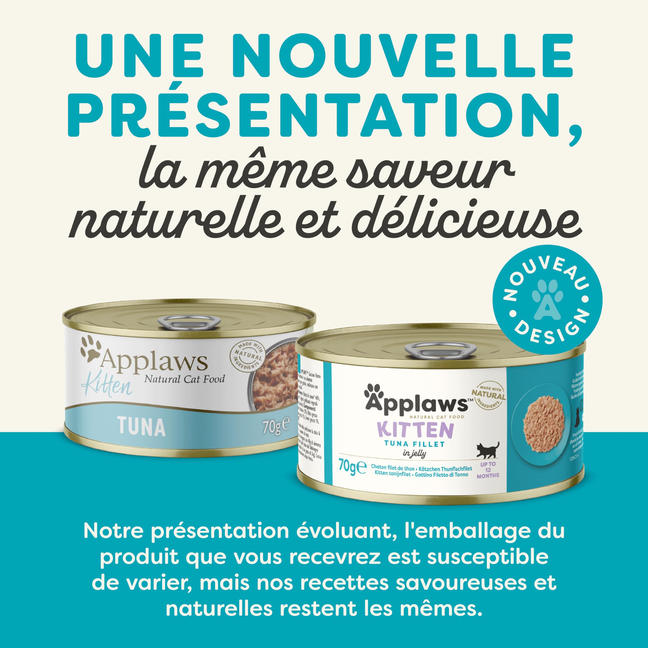 Applaws Natural Aliment Humide pour Chatons, Filet de Thon en Gelée - Pack de 24 x 70g Boîtes
