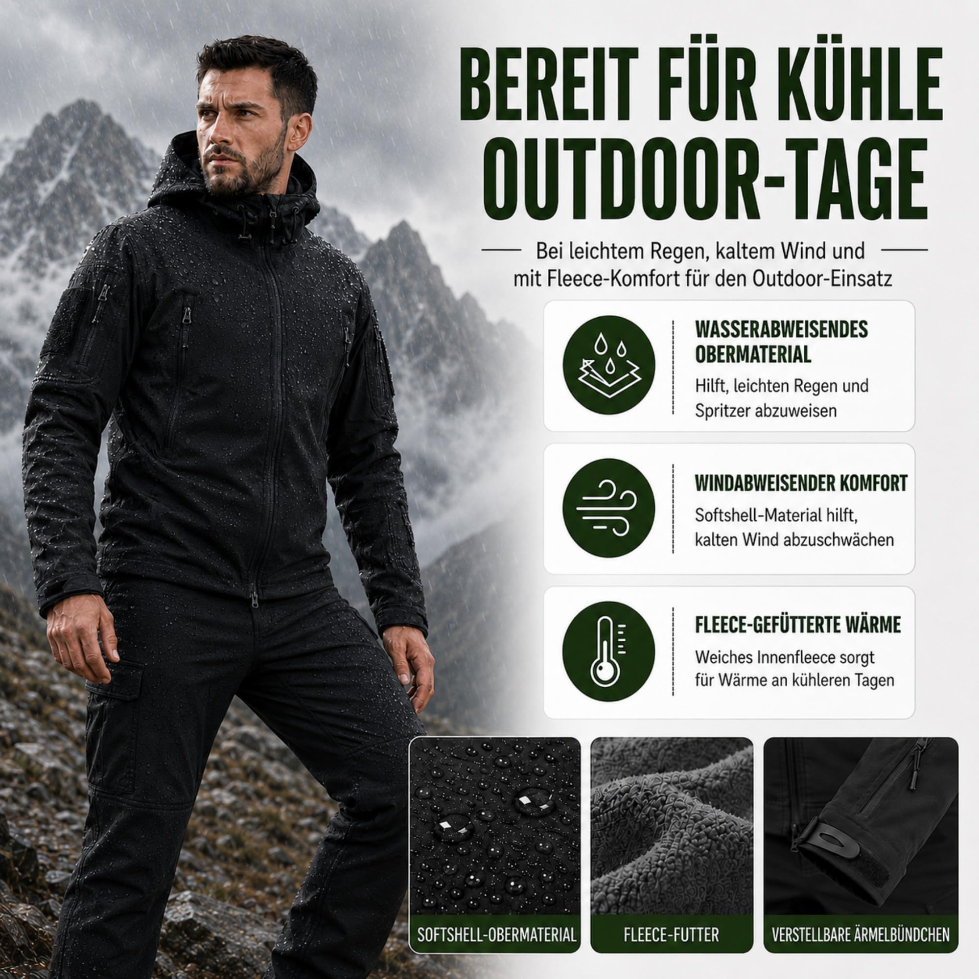 Taktische Jacke und Hose für Herren, Herren taktische Jacke und Herren taktische Hose, Militär Anzug Set für Airsoft, Paintball, Jagd, Wandern und Freizeit