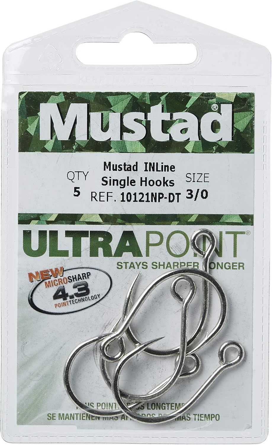 Mustad in-Line Single Wide Round Bend Forged Eyed Hook (5 Pack)