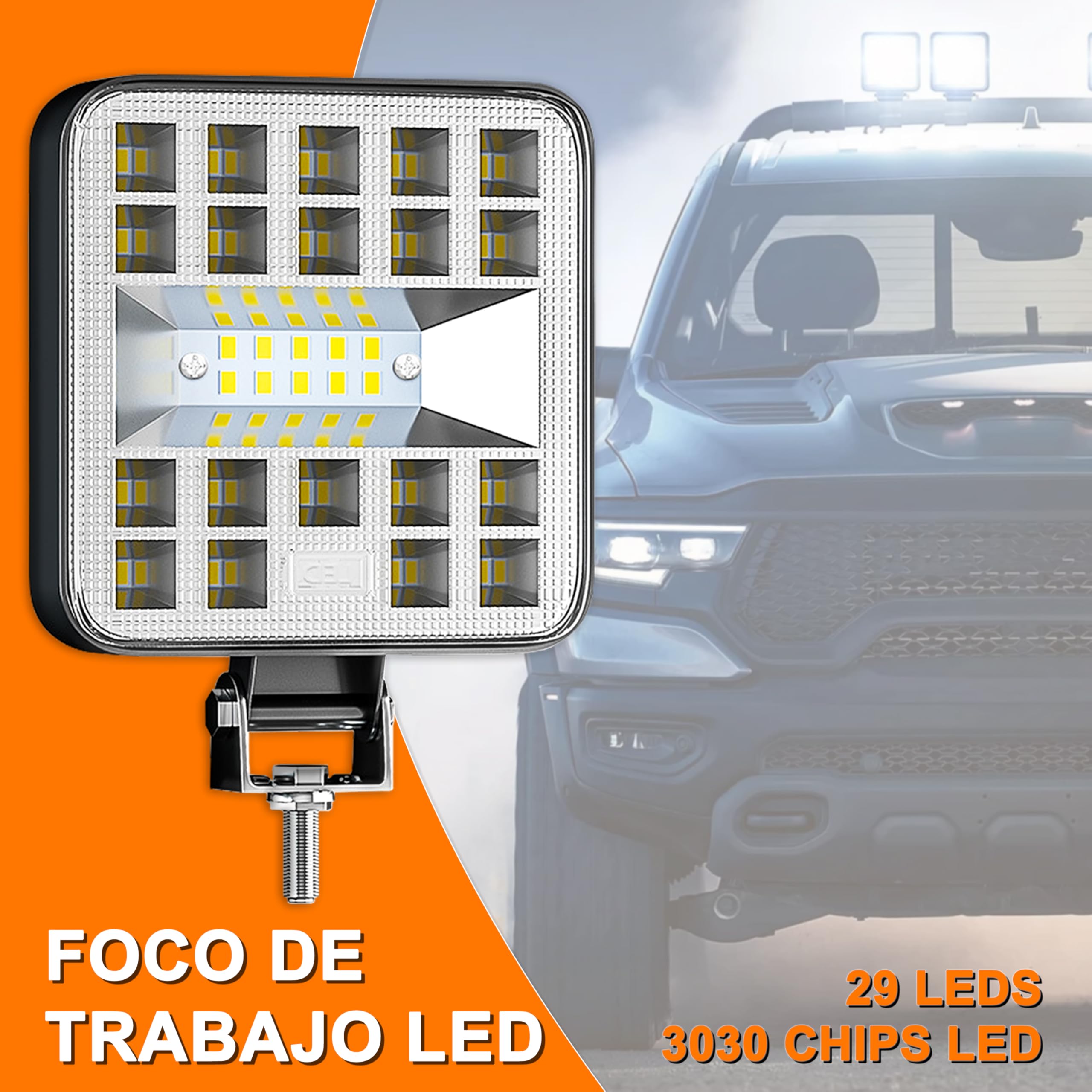 Foco led 12v 2 uds aluminio abs 29 led 6500K 8.4 cm 3.34" IP65 120% maxima luminosidad faros tractor 4x4 largo alcance