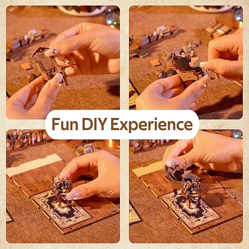 Miniatura 6 de Kit de rincón de libro para adultos, rompecabezas 3D de madera para estantería, decoración de estantería de libros, kit de casa en miniatura con