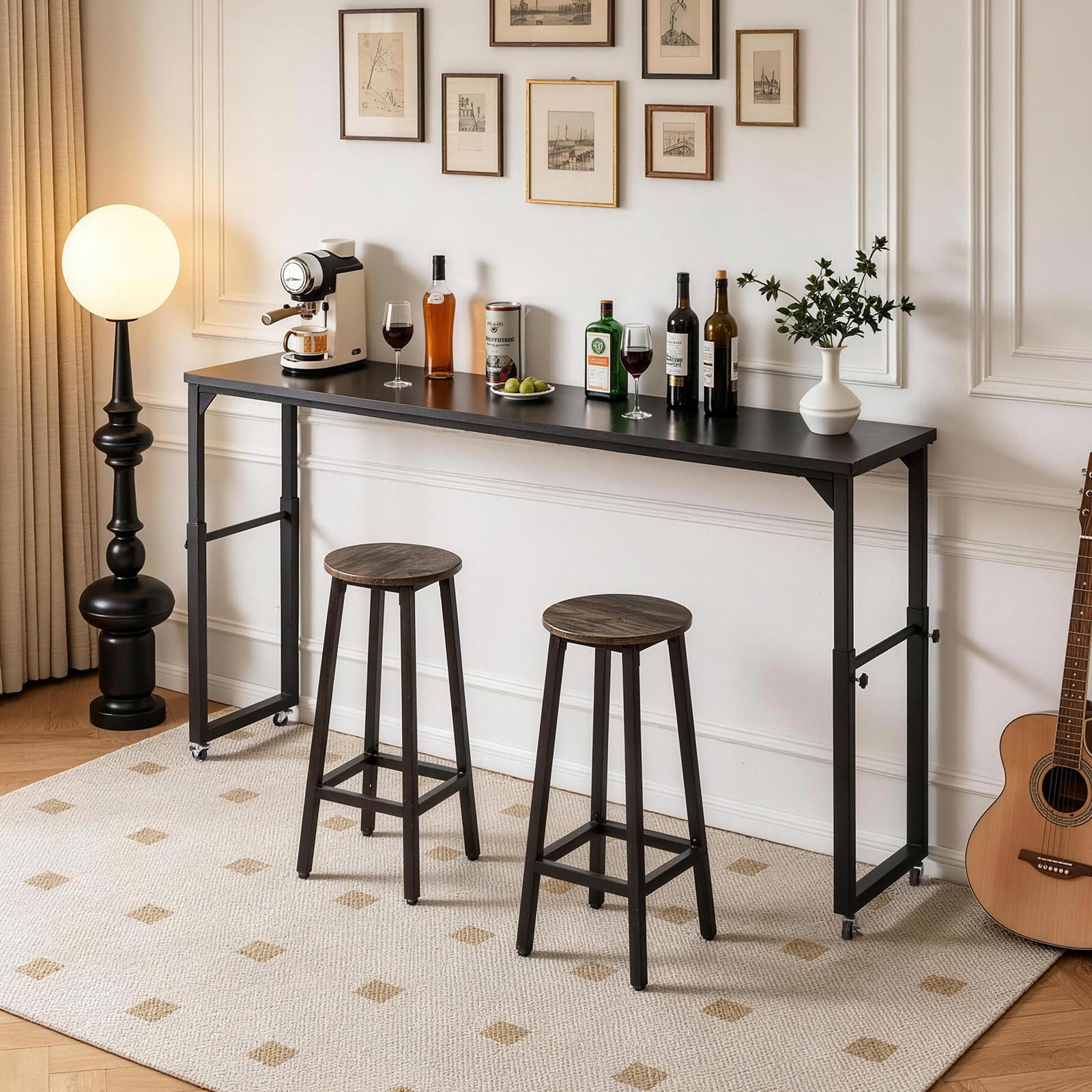 Aibiju Mesa de Cama con Ruedas, Escritorio móvil con Altura Ajustable, Mesa con Ruedas, Mesa para portátil, para Dormitorio, Sala de Estar, Oficina,Negro YD-BT001B
