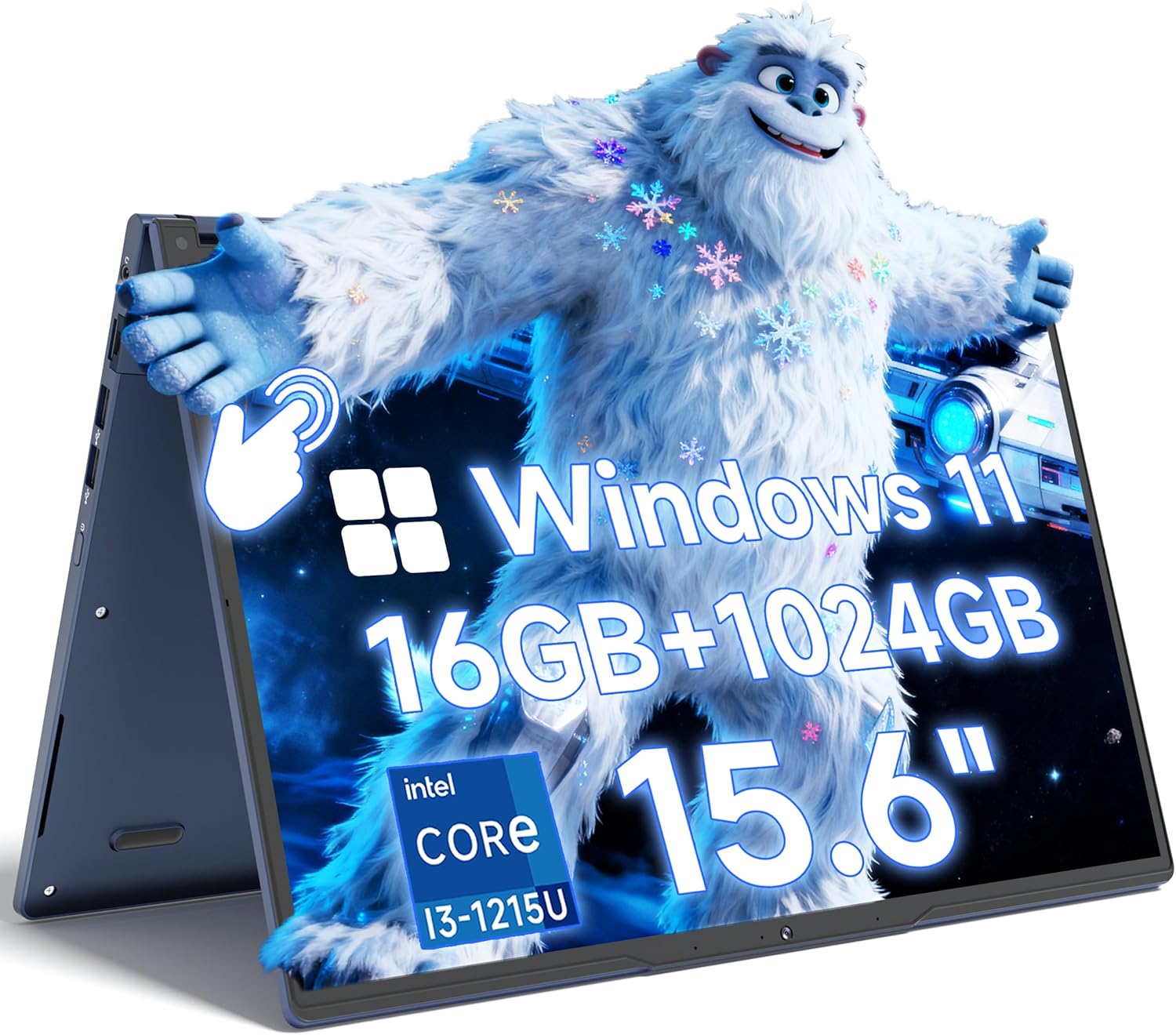 THEYETI 2 in 1 Laptop Convertible 15.6 Inch (16GB RAM, 1TB SSD), i3-1215U 6-Core Processor(Up to 4.4Ghz), FHD IPS Touch Screen Laptop Computer 360° for Students and Business, USB 3.0, Type C