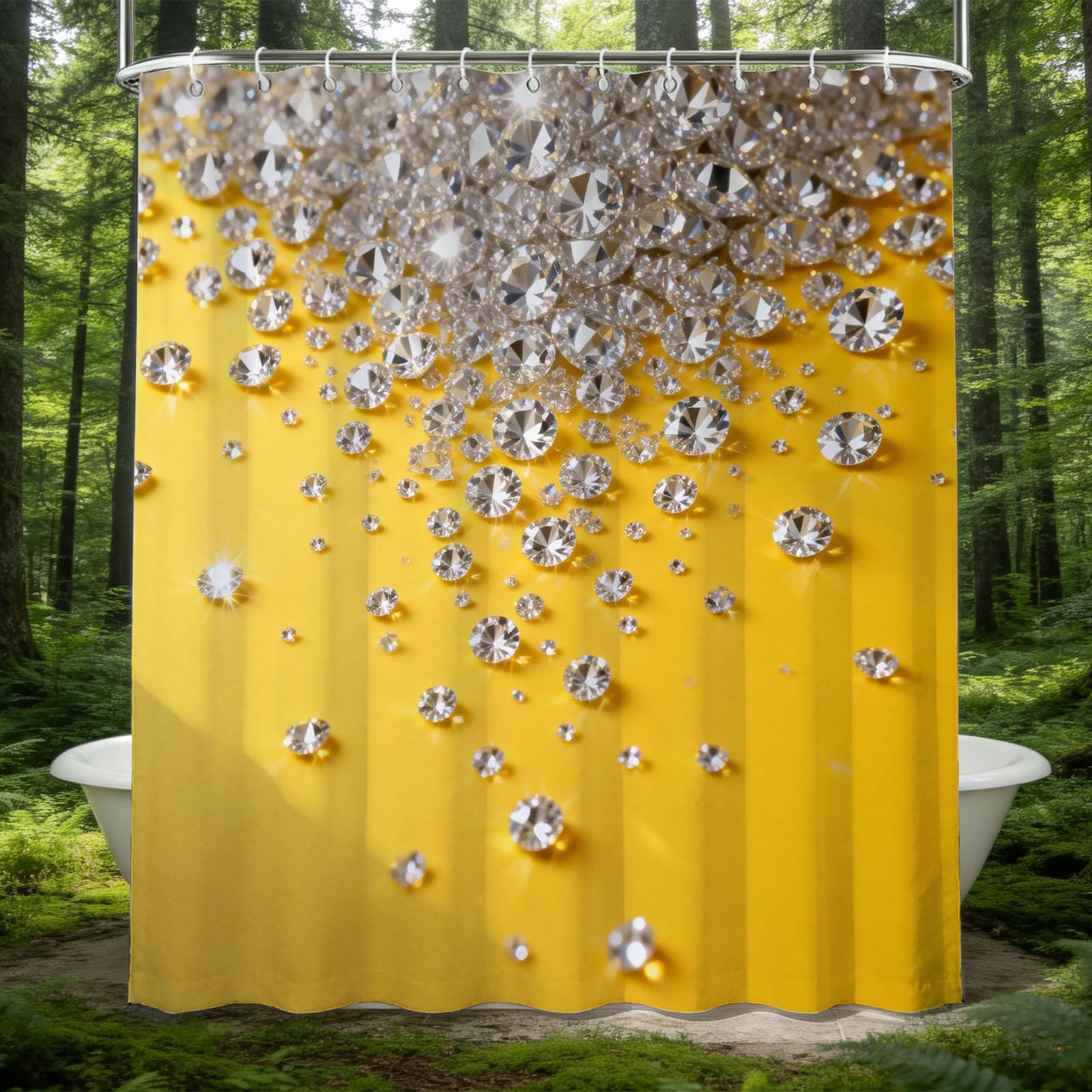 Hongduo 3D Crystal Shower Curtain for Stalls Bathtubs Girls Bathroom Decor Shower Curtain Set Polyester Fabric Waterproof 180x180cm/71X71 Inch with Hooks