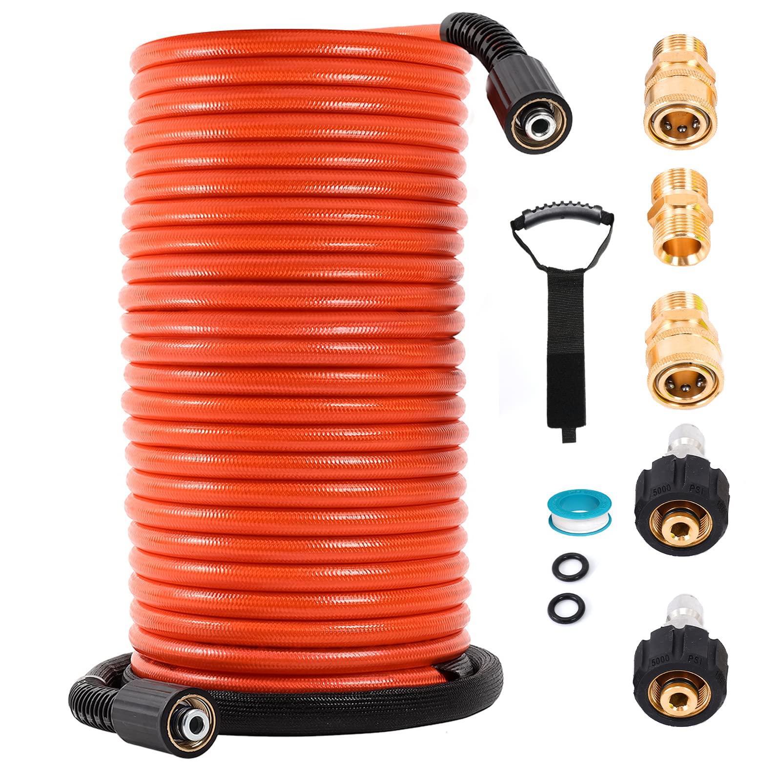 Pressure Washer Hose 1/4”, 4000 PSI Ultra Flexible Kink Resistant Replacement Hose M22 14mm Thread, High Pressure Extension Hose with 3/8 Quick Connect Adapters for Power Washing