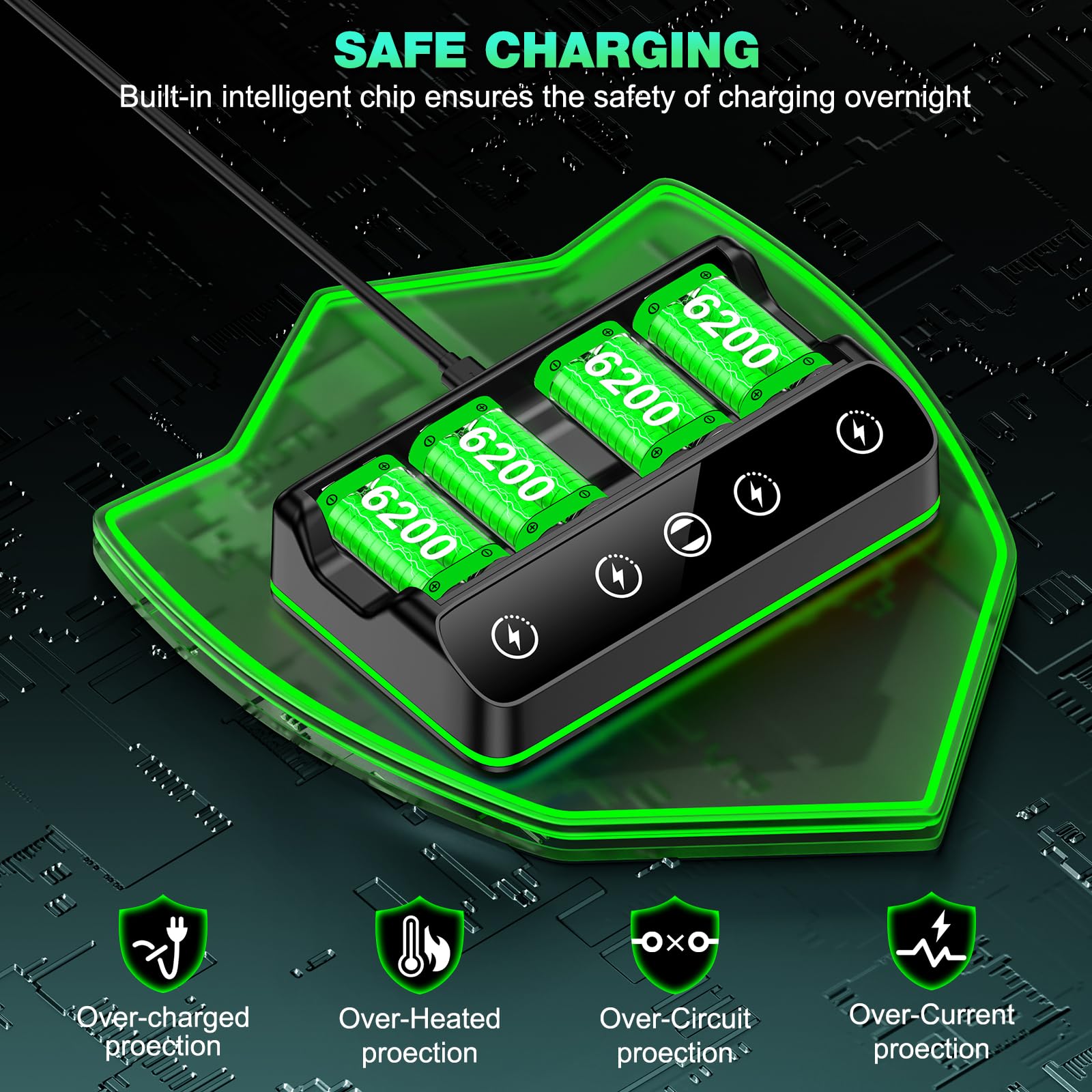 DINOSTRIKE 4X 6200mWh Battery Pack Compatible with Xbox One/Series S/X Controller Charging Station【Extended USB C Cable】 Rechargeable Battery Pack for Xbox - Xbox One - Very Good - Used Controller - Image 6