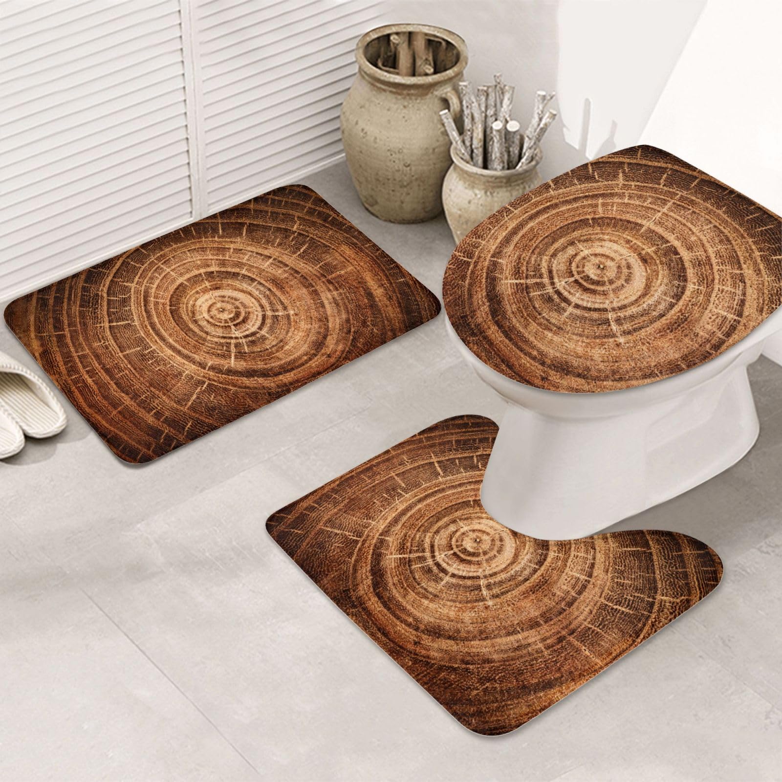 Tapis de bain motif souche de chêne VACSAX pour une ambiance nature