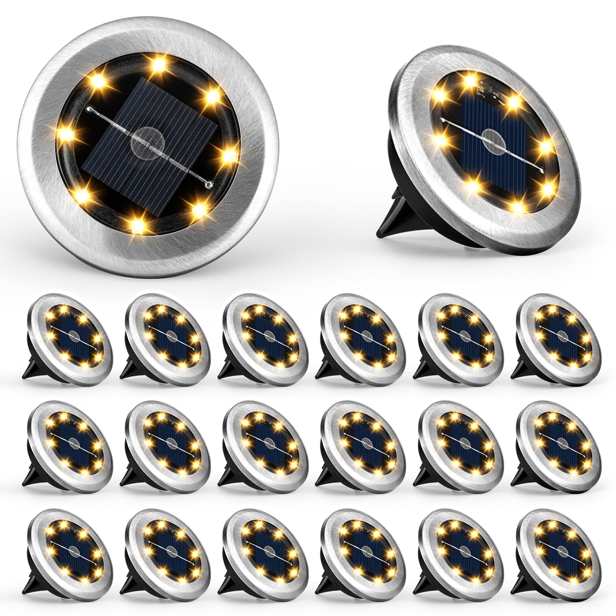 Solpex Luces solares para jardín al aire libre, paquete de 20 mini luces solares de suelo, iluminación de paisaje impermeable para patio, jardín, entrada, pasarela (blanco cálido)