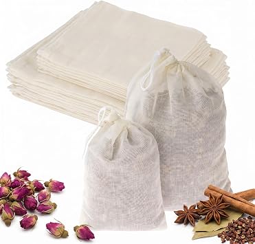 30 Pcs Natural Cotton Drawstring Spice Bags, 14x6 6x8 In Assorted Size Reusable Tea Filter Bags for Spices, Cooking Soup and Herb Sachets Cheesecloth Leaf Tea