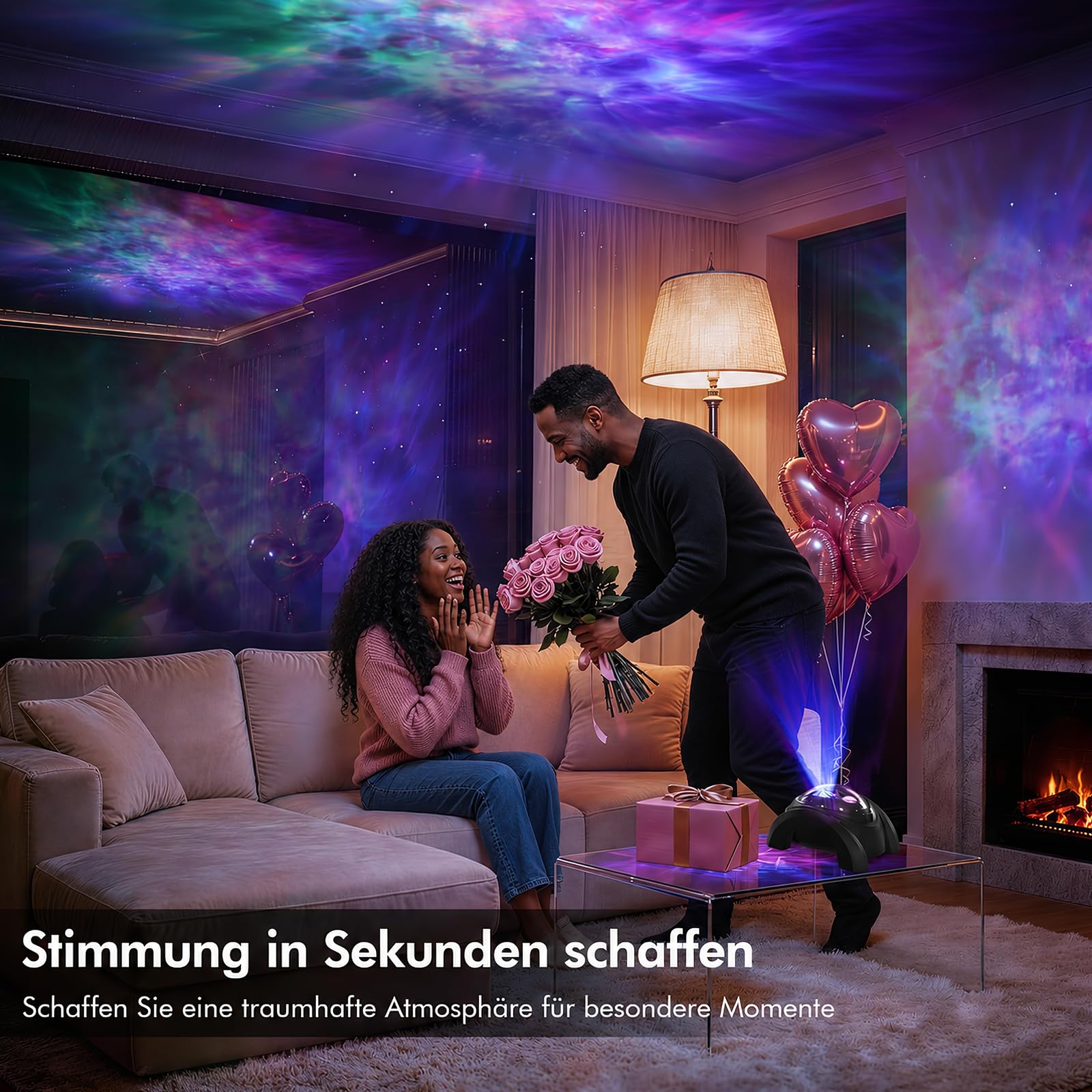 PRANITE Sternenhimmel-Projektor, Star Projector for Bedroom with 58 Light Effects,Dual Lens Night Light Projector with White Noise & Bluetooth Speaker, Remote Timer, Room Decor Gift for Kids Adults