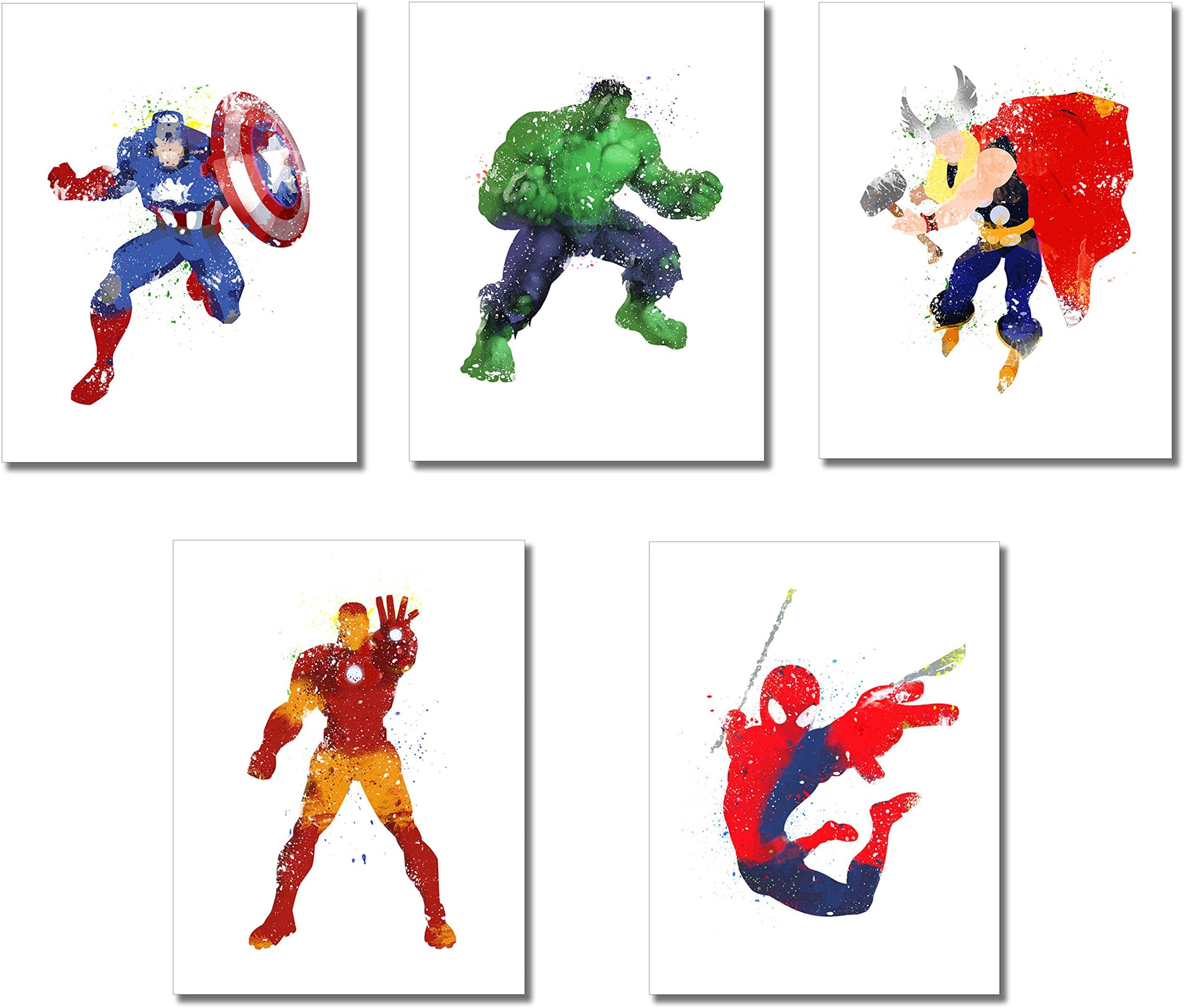 Superhero Watercolor Prints - Set of 5 Photos (8.5 inches x 11 inches)