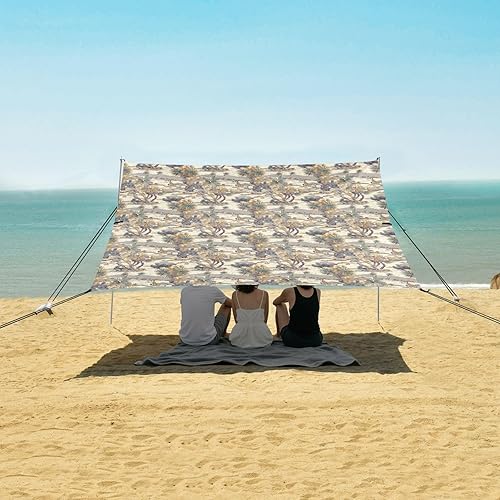 Miniatura 5 de Retro Trees Beach Tent & Canopy UPF50 Lightweight Shade Sun Shelter with Sand Shovel, Sandbags for Family Trips, Picnics & Camping