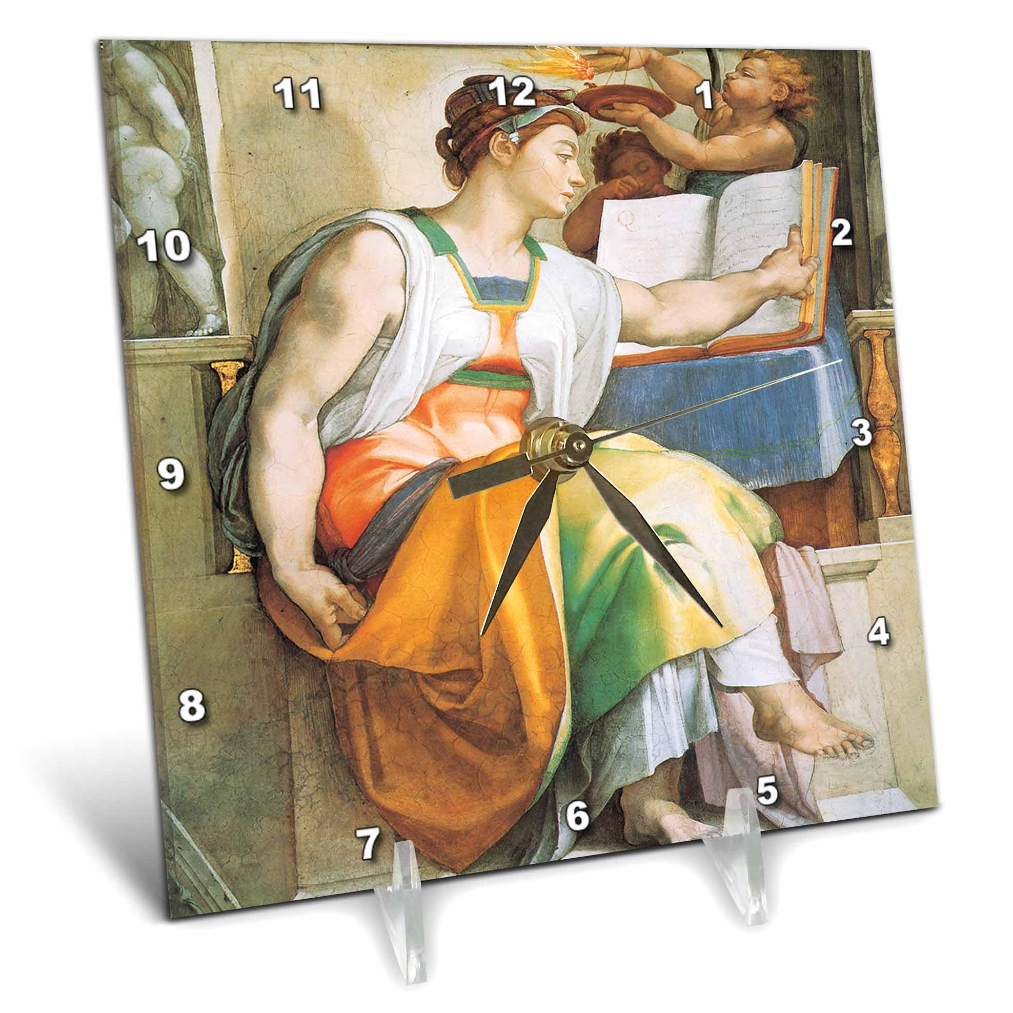 3dRose The Erythaean Sibyl by Michelangelo Buonarroti 6x6 Desk Clock