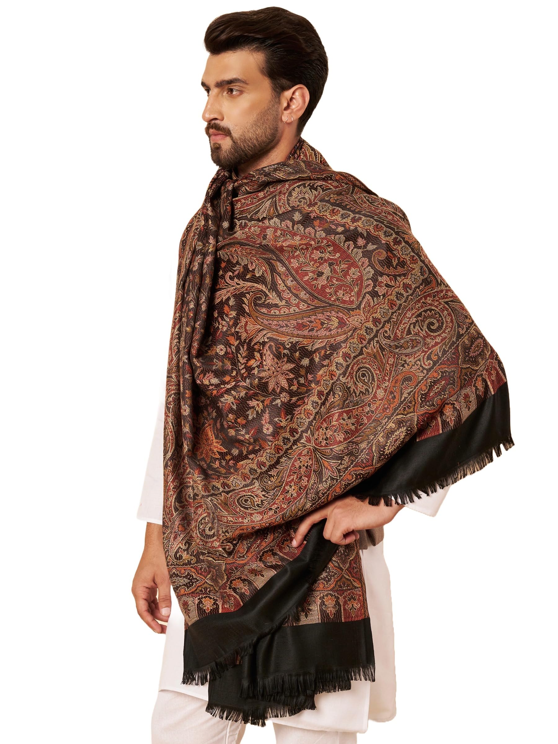 zamour Woolen Jamawar Shawl for Men with Paisley & Floral Jacquard Weaving – Traditional Kashmiri Design Wrap-picture-54