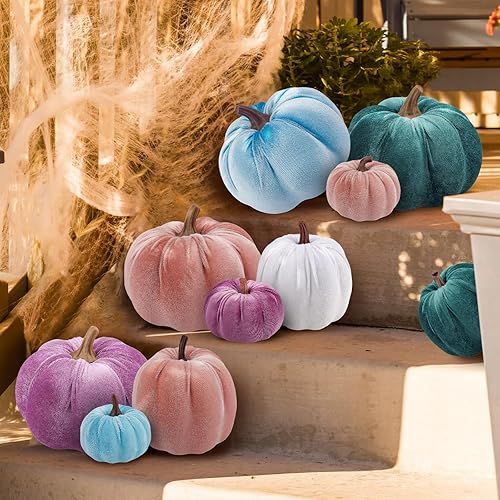 Miniatura 8 de Juego de 12 calabazas artificiales de terciopelo para Halloween, Acción de Gracias, boda, hecho a mano, espuma para otoño, centro de mesa,