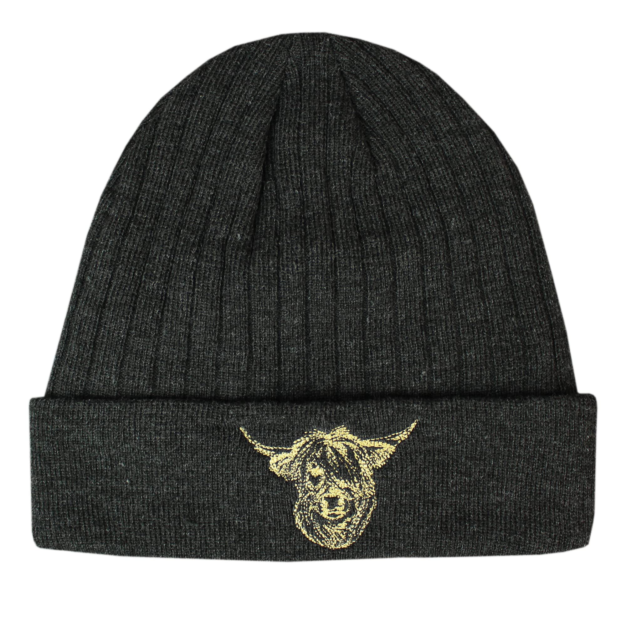 TeddyTs Men's Highland Cow Thermal Insulated Beanie Hat (Charcoal Grey), One Size