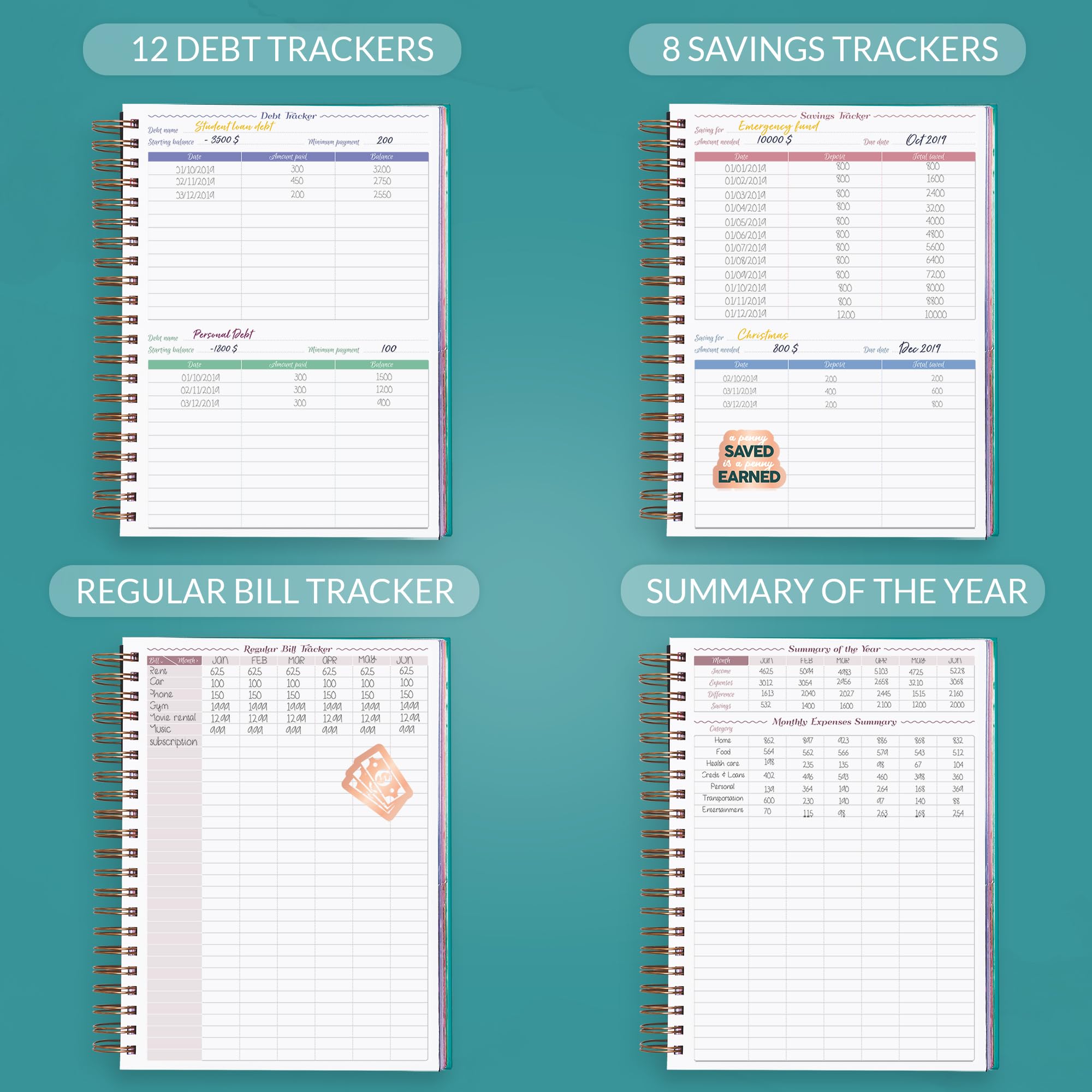 GoGirl Budget Planner & Bill Organizer - Monthly Financial Notebook With Pockets, Hot Pink