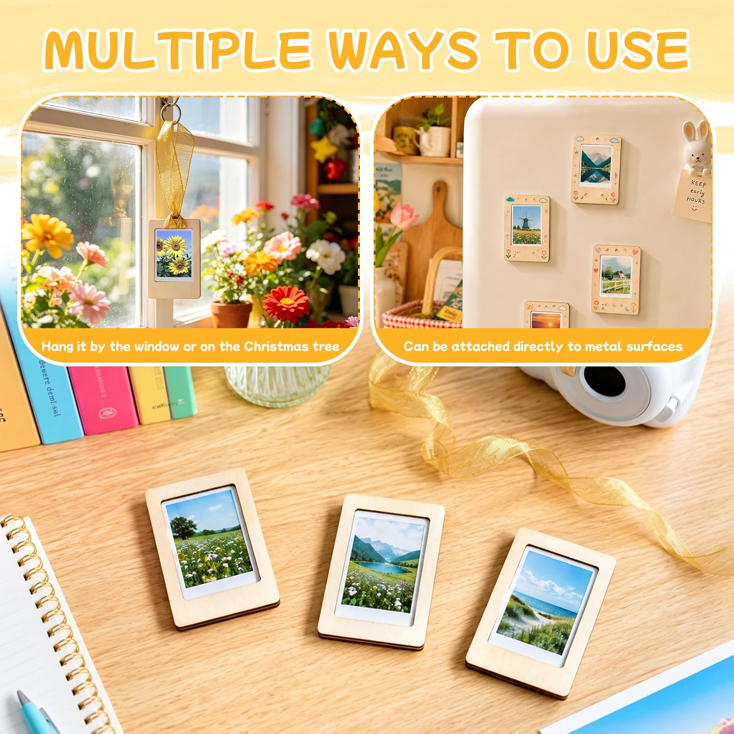 VOKOY 32 Pack Mini Wooden Picture Frames for Crafts, Unfinished Magnetic Wood Picture Frame Small Hanging Photo Frames Crafts Wood Decorate for Father's Day Wedding Party Gifts, Fits 2.13"x3.4" Photos