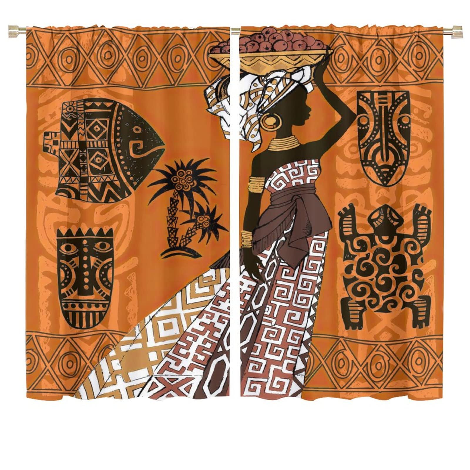 JESTRONRY Beautiful African Women Blackout Curtains,Retro Tribal Ethnic Bohemian Style Window Door Curtains for Living Room Bedroom Kitchen Home Decor W72xL63in